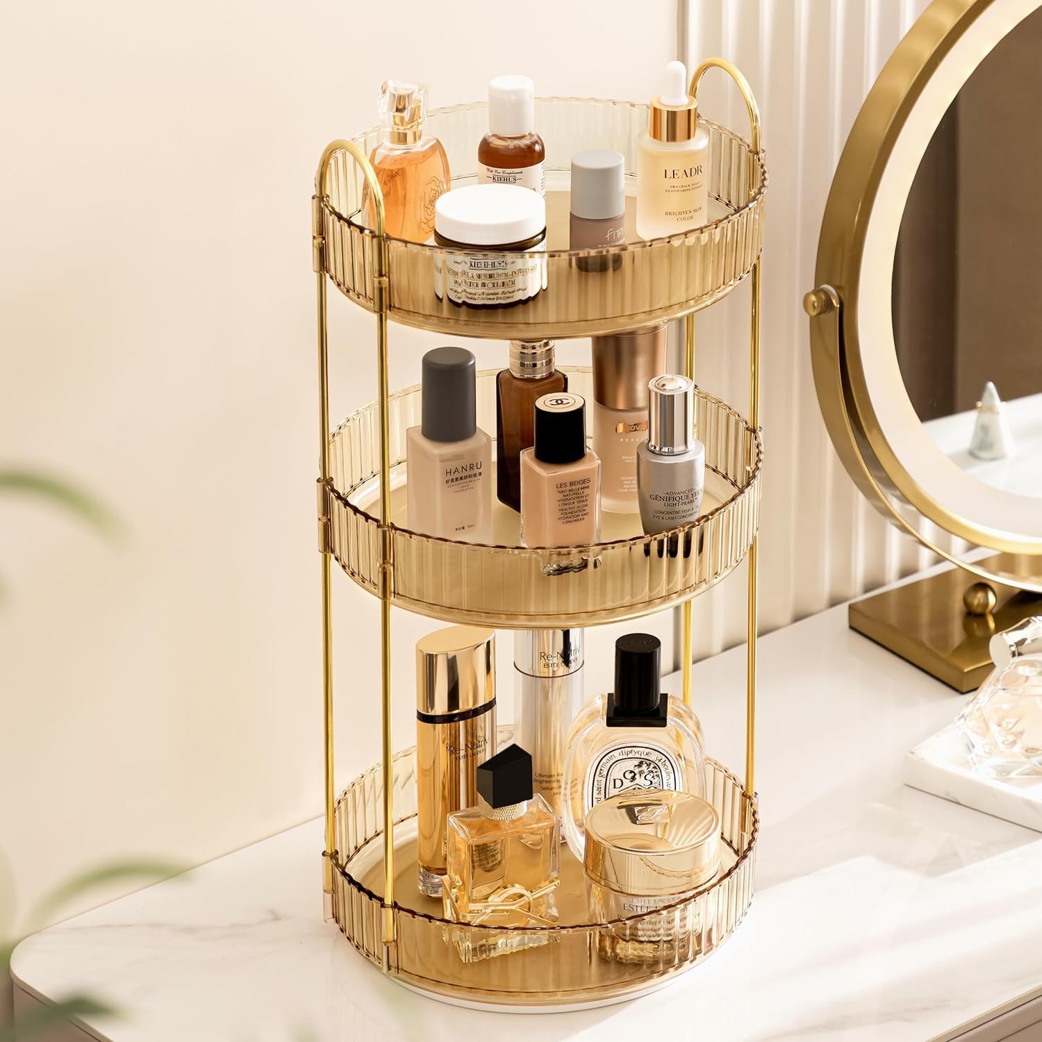 Vorey 360 Rotating Makeup Organizer Countertop 3 Tier Bathroom Organizer Spinning Perfume Organizers, Skincare Organizers Makeup