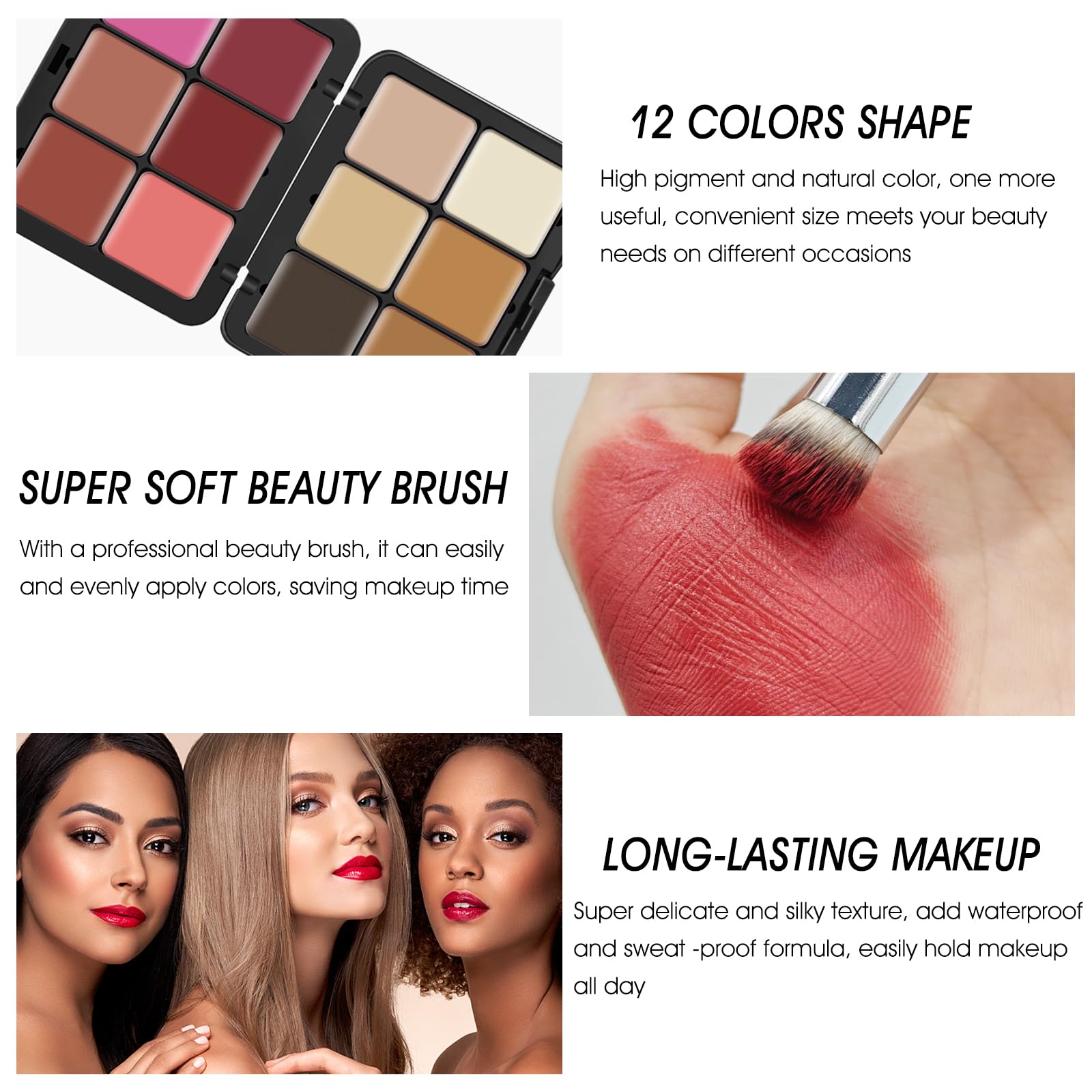Lsxia 12 Colors Cream [Blush+Contour+Concealer] Makeup Palette For Cheeks - Multi-Functional Makeup Palette With Brush, Natural