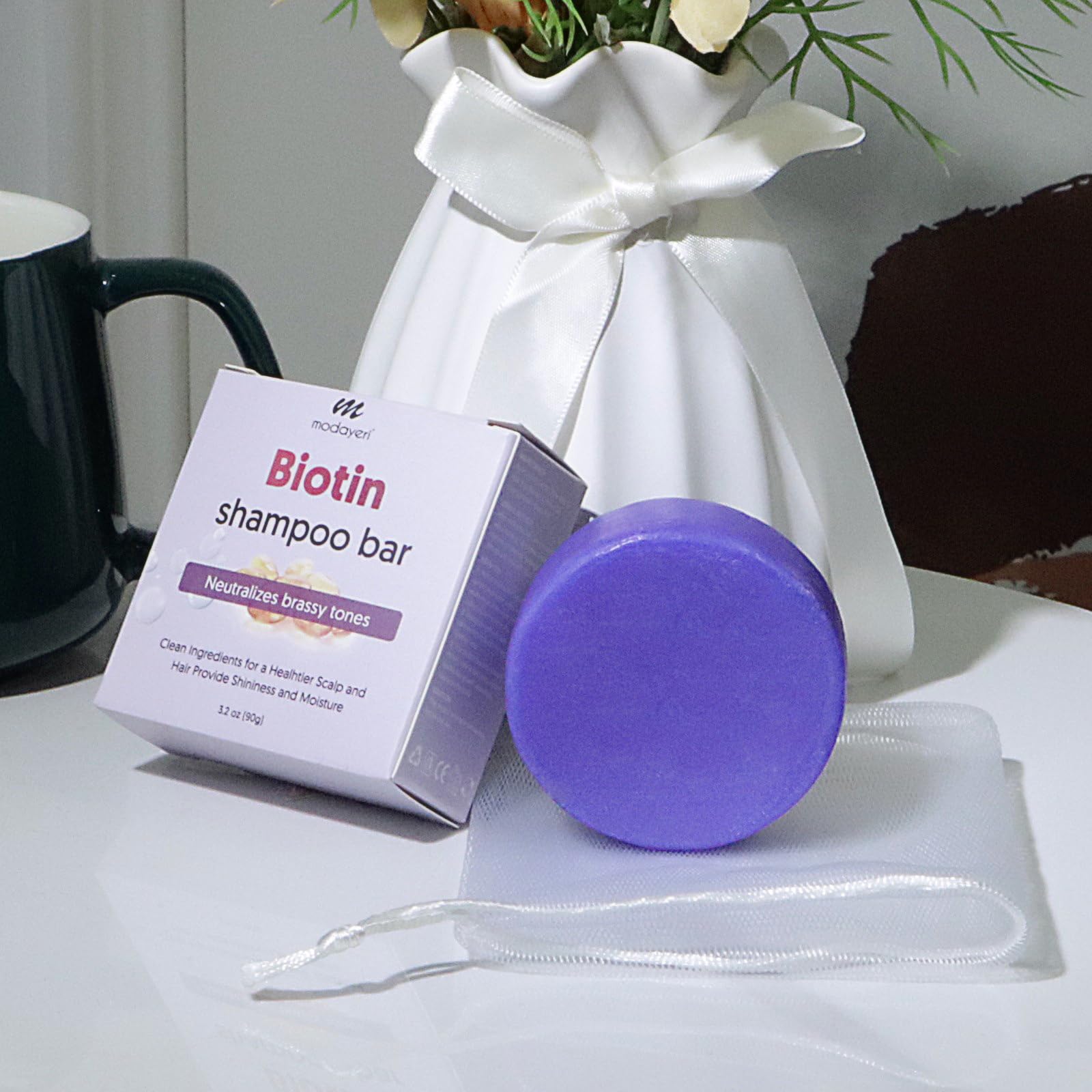 Biotin-Infused Purple Shampoo Bar for Blonde Hair - Natural Toning, Brightening and Strengthening Shampoo Blonde, Lightened & Gr
