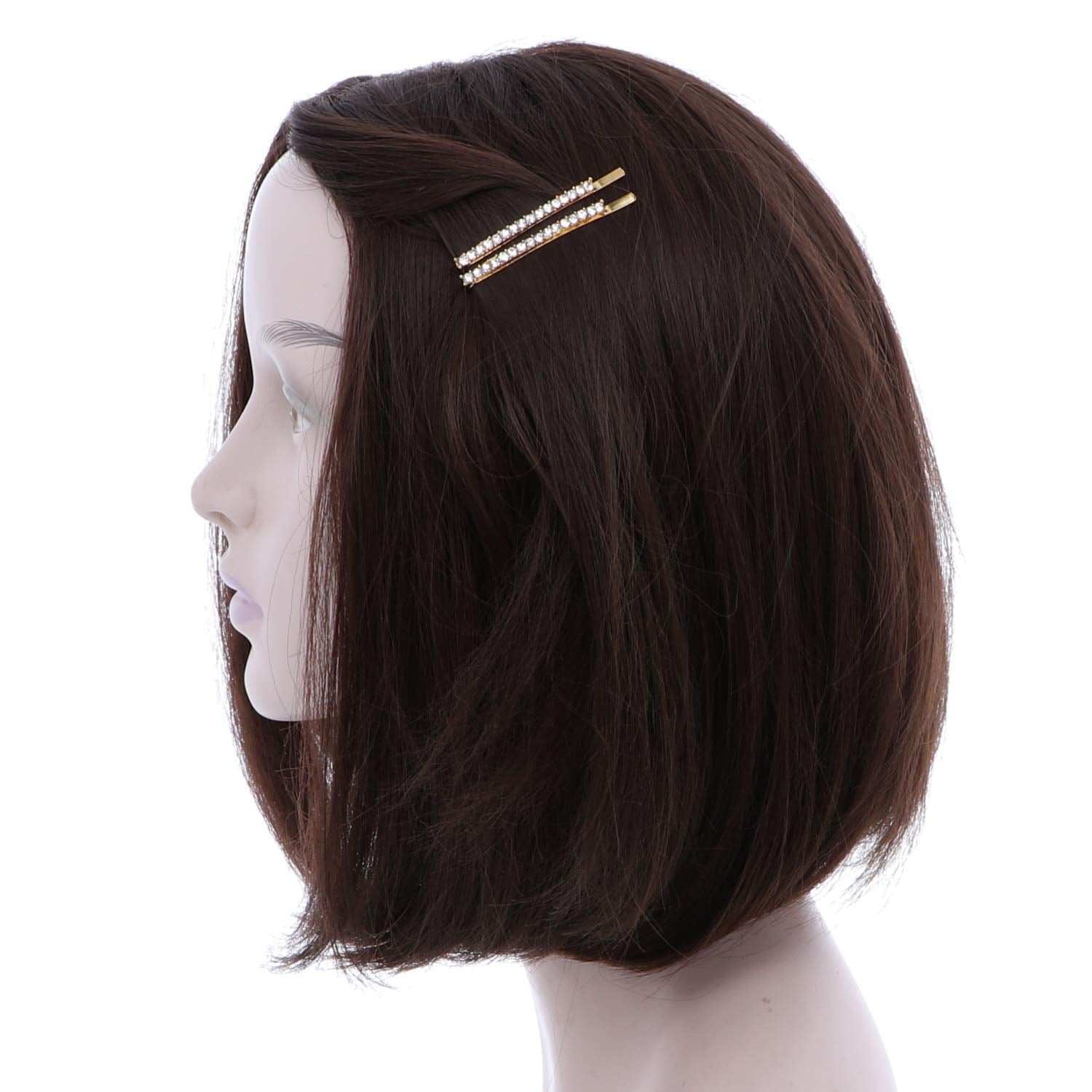 Clear Rhinestone Studded Hair Barette Bobby Pin Clip | 4 Count | Gold