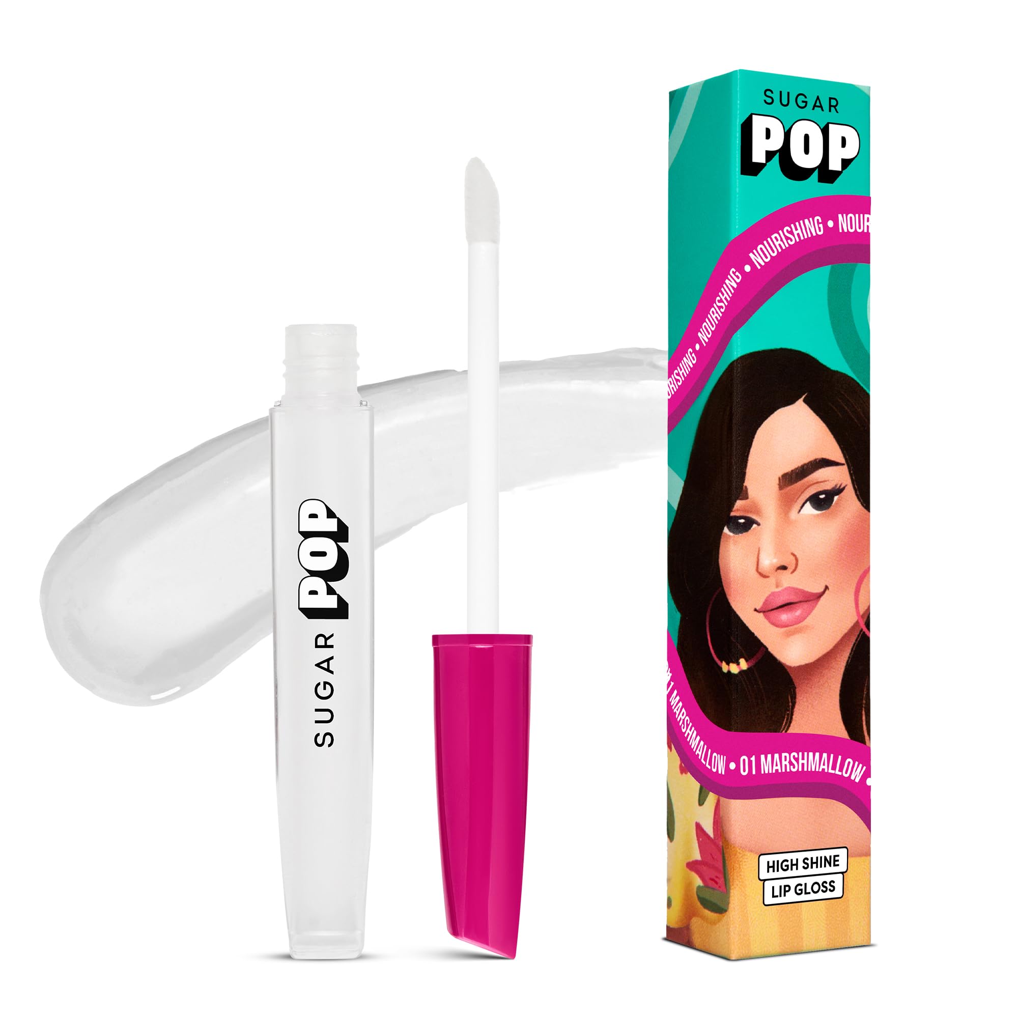 Sugar Pop High Shine Lip Gloss | Contains Vitamin E & Hyaluronic Acid | Nourishing  01 Marshmallow