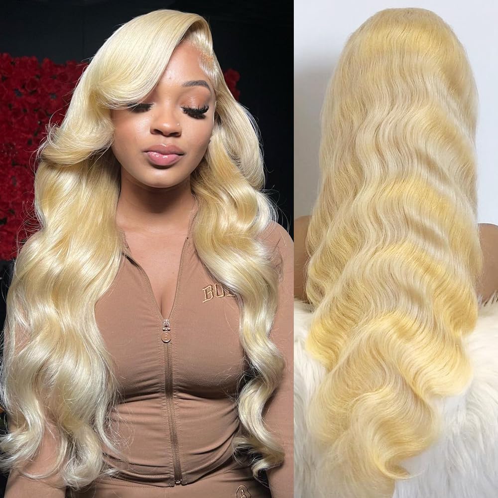 Lotulo Blonde Lace Front Wigs Human Hair, 613 HD Lace Frontal Wig 13x6 180 Density, Lace Front Wigs Human Hair Pre Plucked 613 B