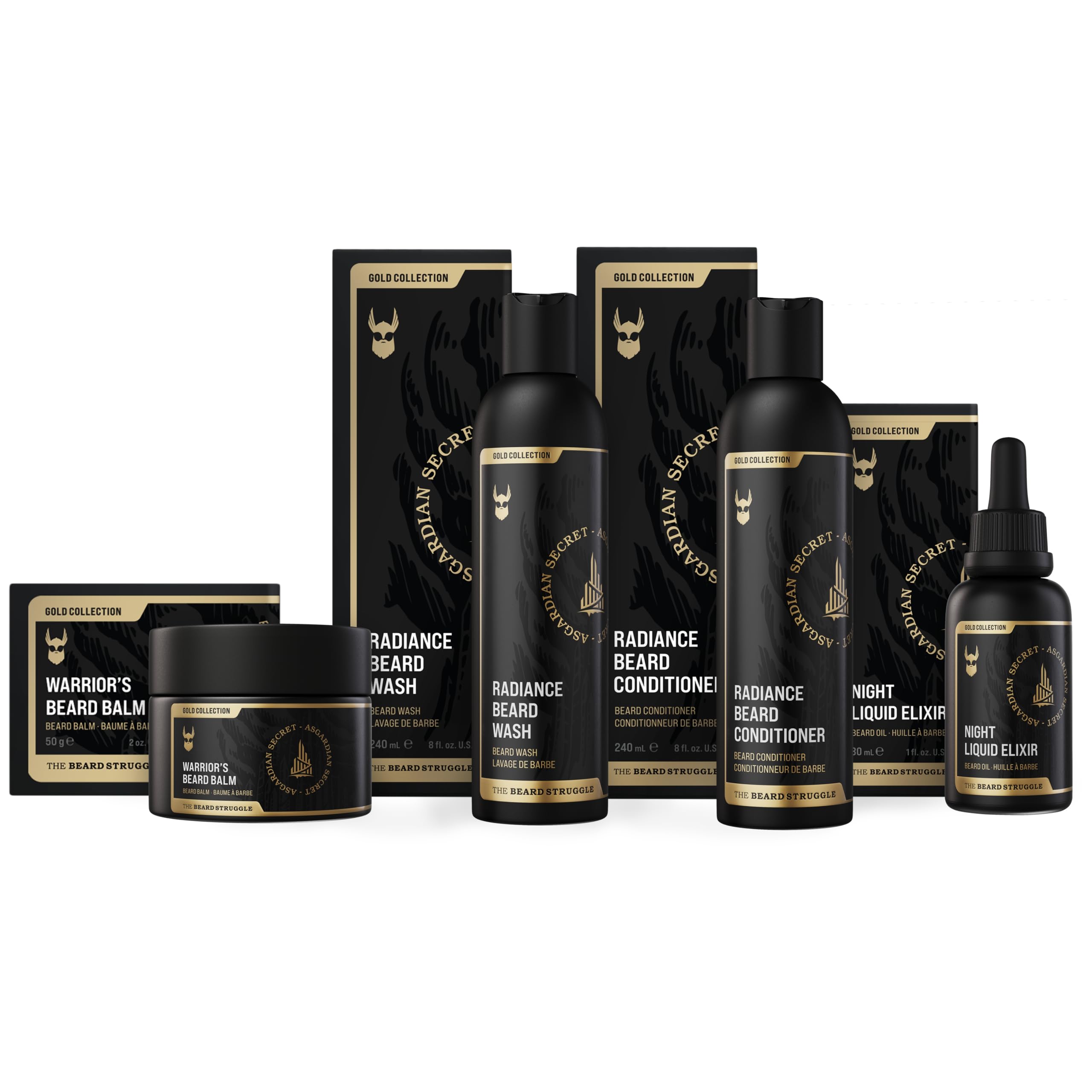 The Beard Struggle Beard Grooming Kit For Men Includes Beard Balm, Beard Oil, Beard Wash, & Beard Conditioner - Gold Collection