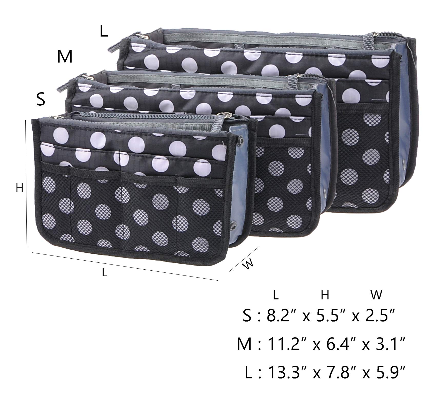 Vercord Purse Organizer Insert for Handbags Bag Organizers Inside Tote Pocketbook Women Nurse Nylon 13 Pockets Black Dots Large