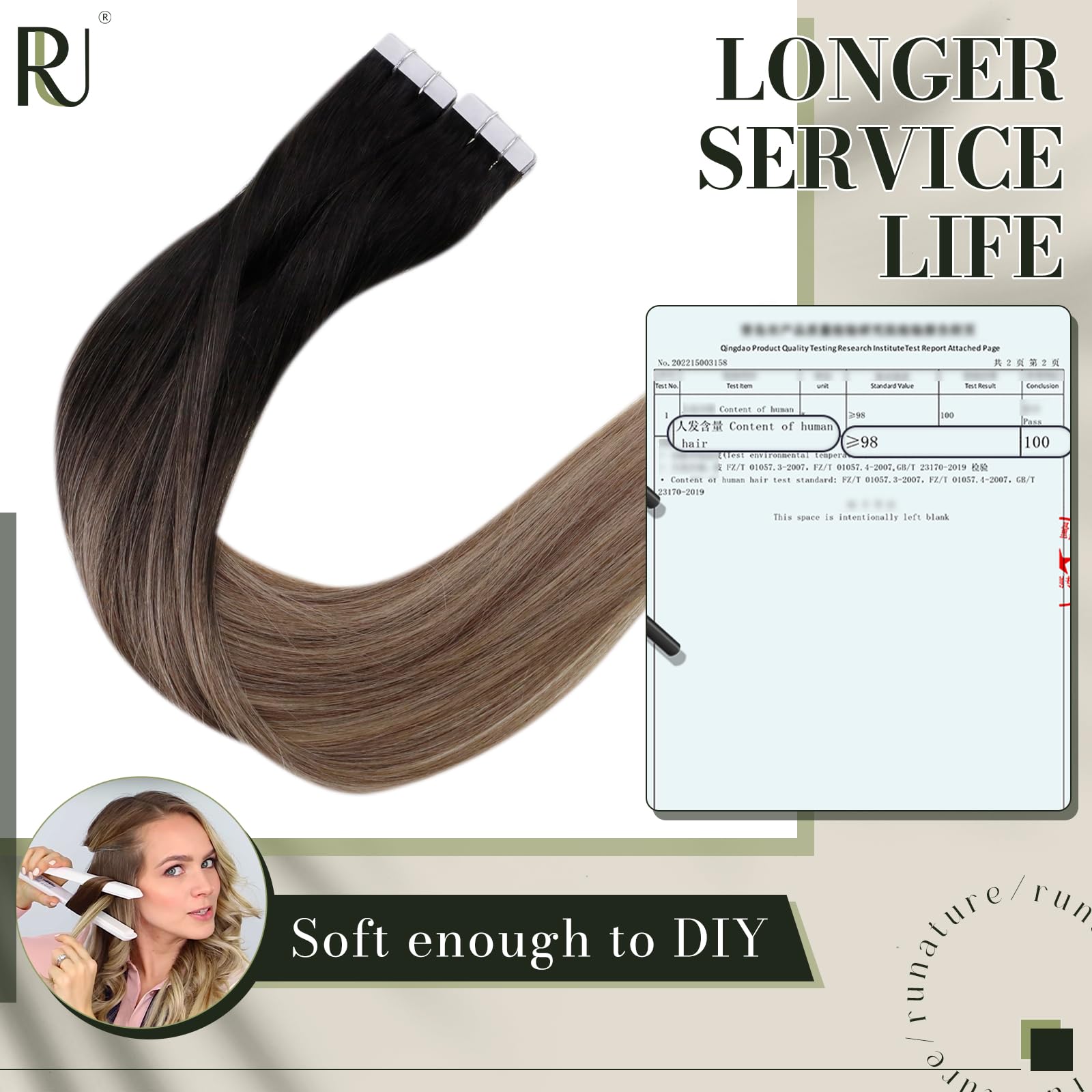 Runature Balayage Hair Extensions Tape In Human Hair Brown 16 Inch Straight Tape In Hair Extensions Human Hair Ombre Dark Brown