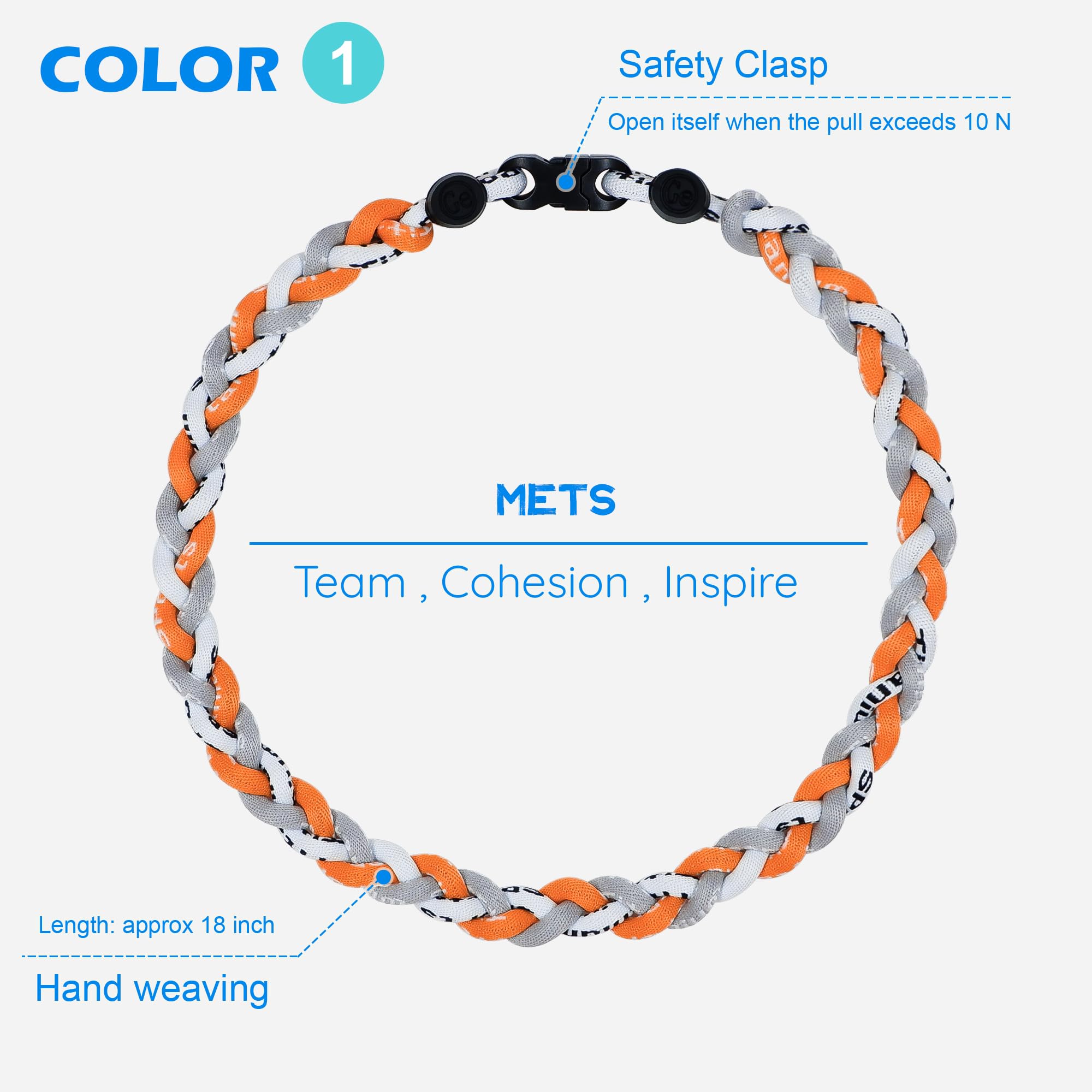 SUPBOMM 3 pcs Baseball Rope Necklaces, League Team Colors Braided Necklace, Baseball Team Gifts, Mets