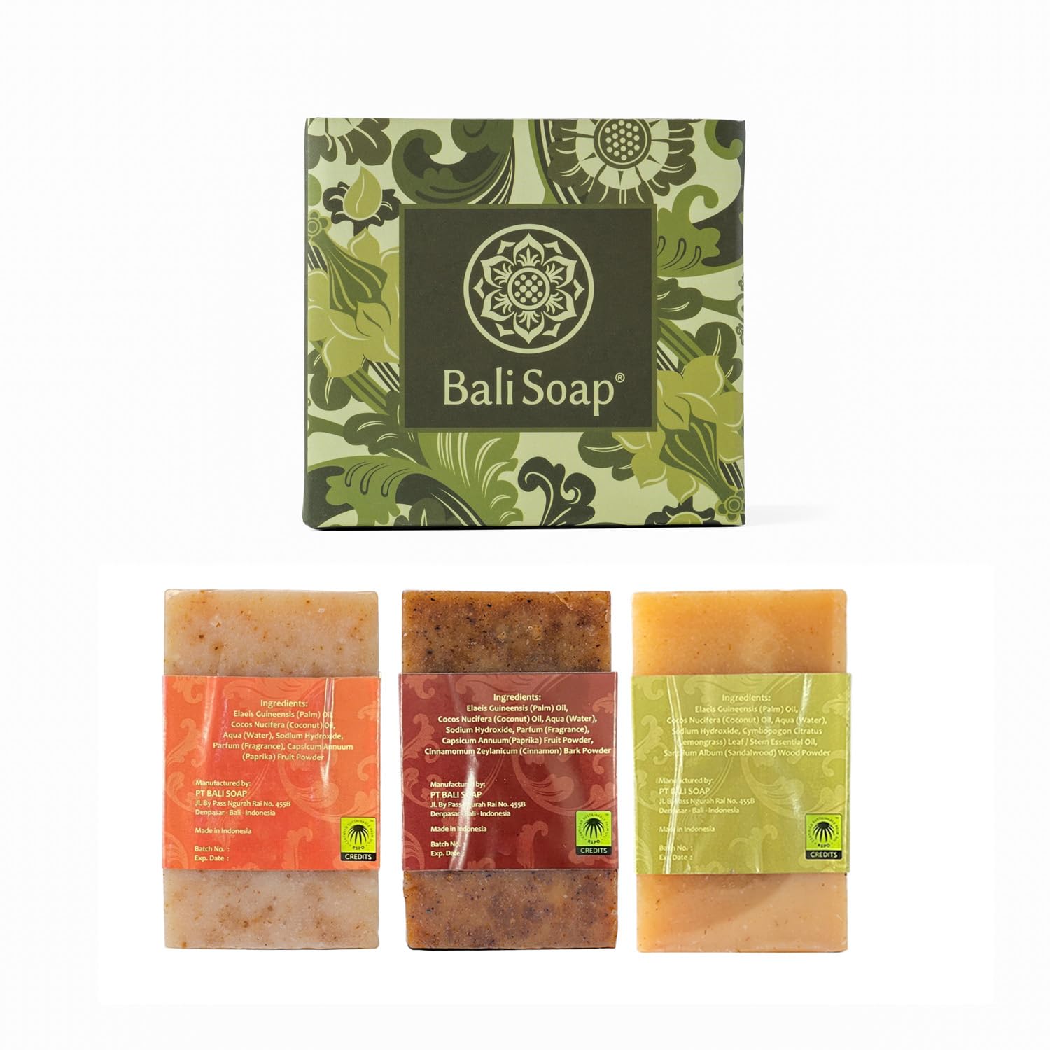 Bali Soap - Natural Soap Bar Gift Set, 3 pc Variety Pack, Papaya - Cinnamon - Lemongrass, Face or Body Soap, Best for All Skin T