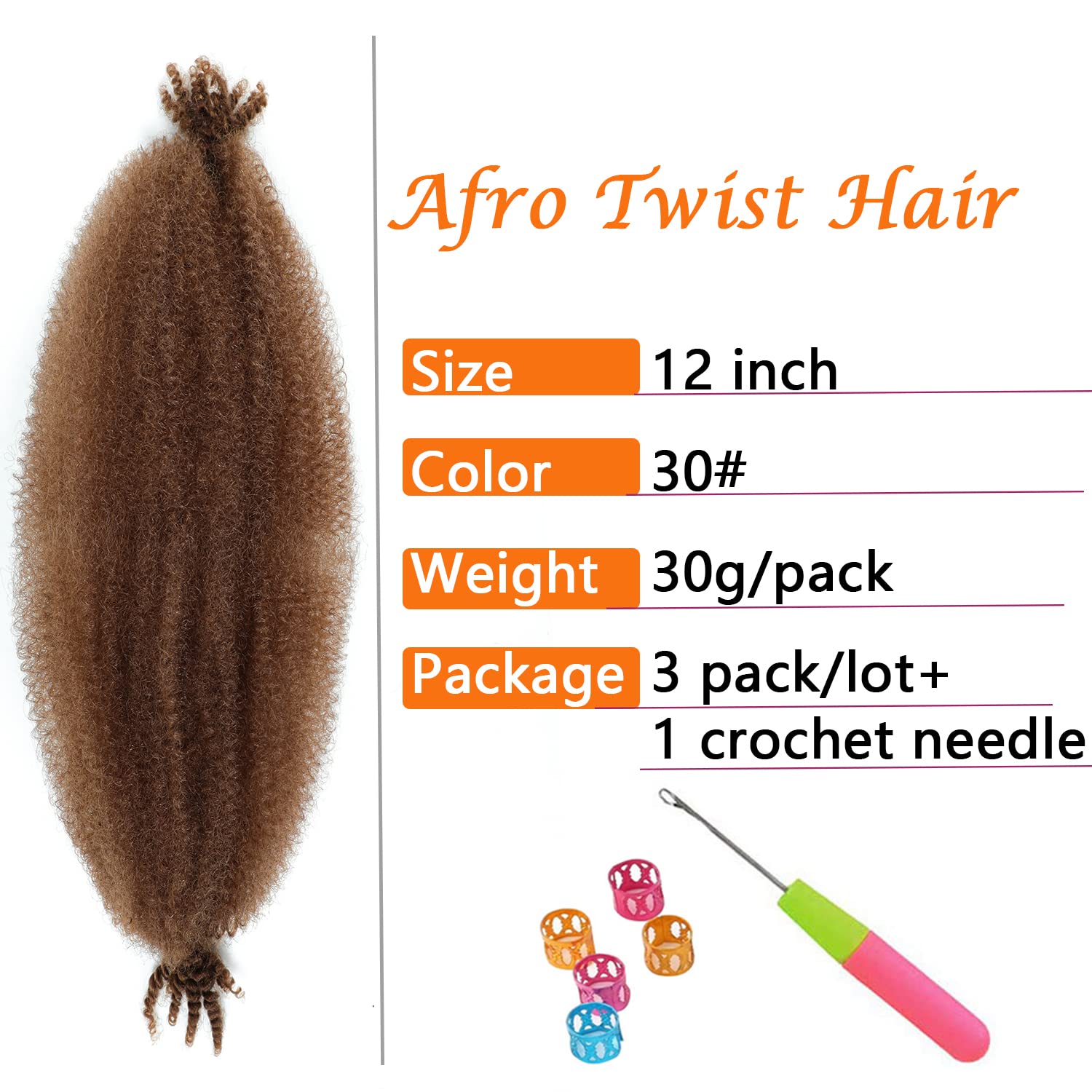 Springy Afro Twist Hair 12 Inch 3 Packs Dark Brown Color Pre Fluffed Marley Twist Braiding Hair For Black Women (12 Inch, 30)