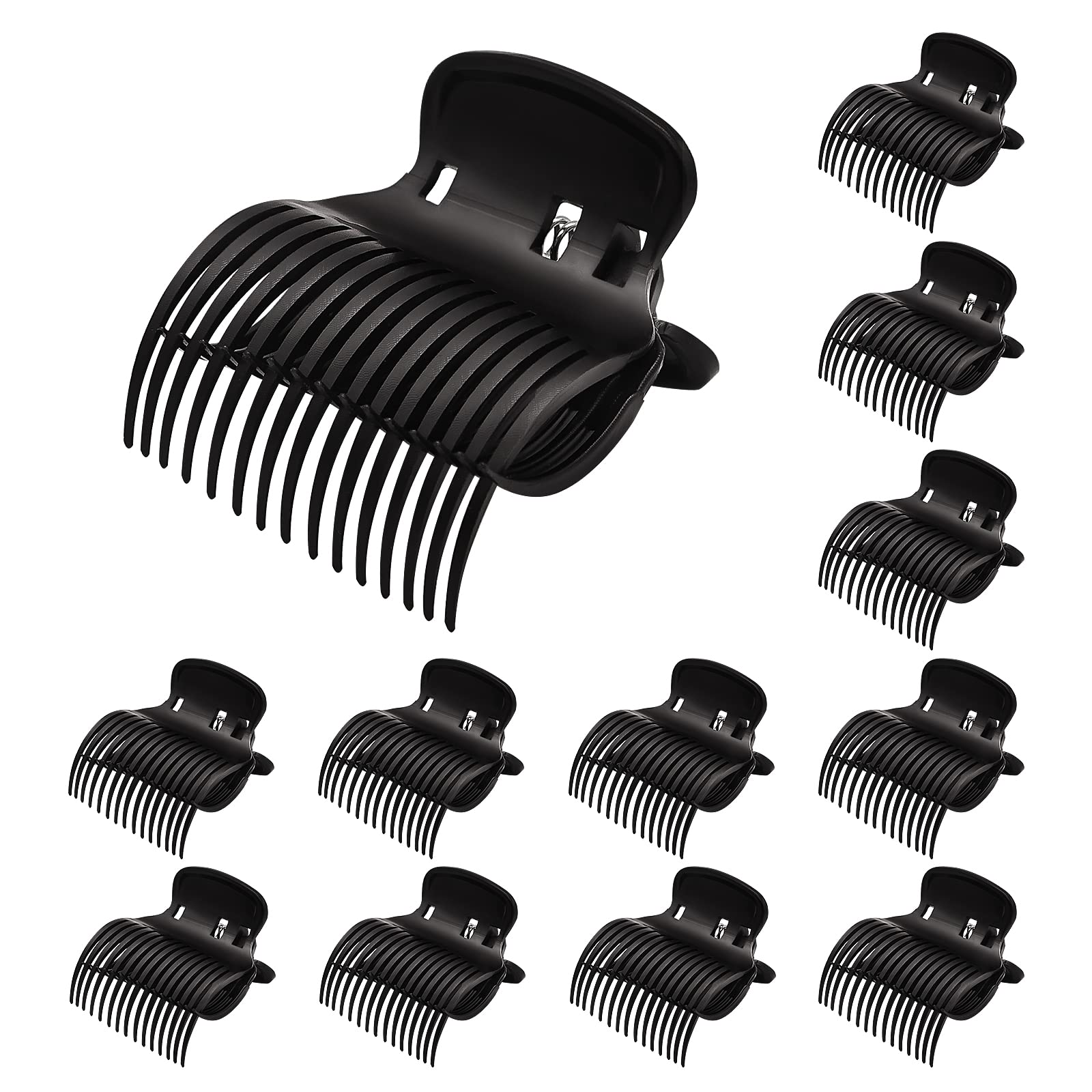 D Hot Roller Clips - 12PCS Plastic Black Claw Clips for Small, Medium, Large and Jumbo Hair Rollers, Replacement Clips for Women