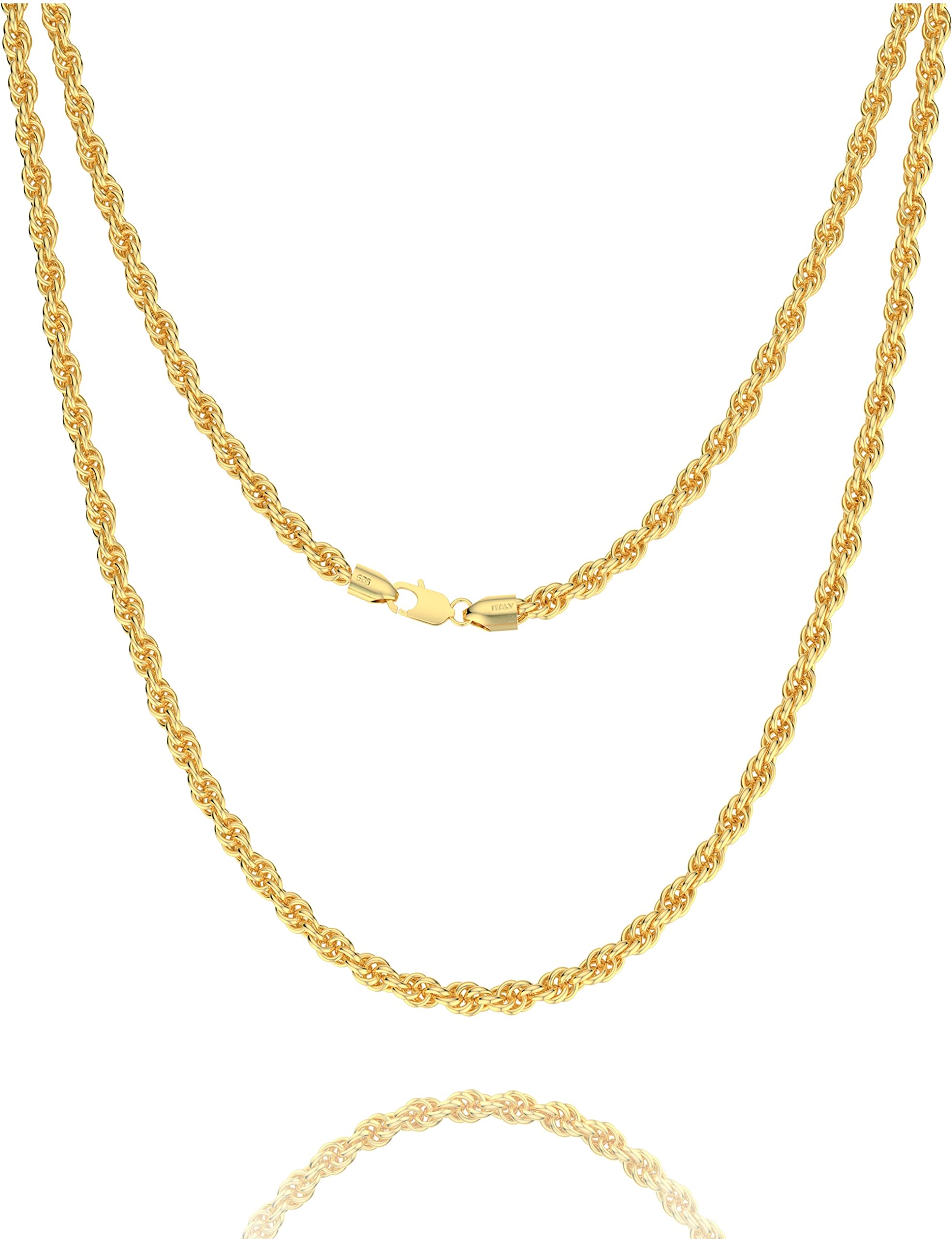 Waitsoul 925 Sterling Silver Rope Chain Lobster Clasp 4mm 18k Gold Chain Necklace for Men Women Necklace Chain 26 Inch