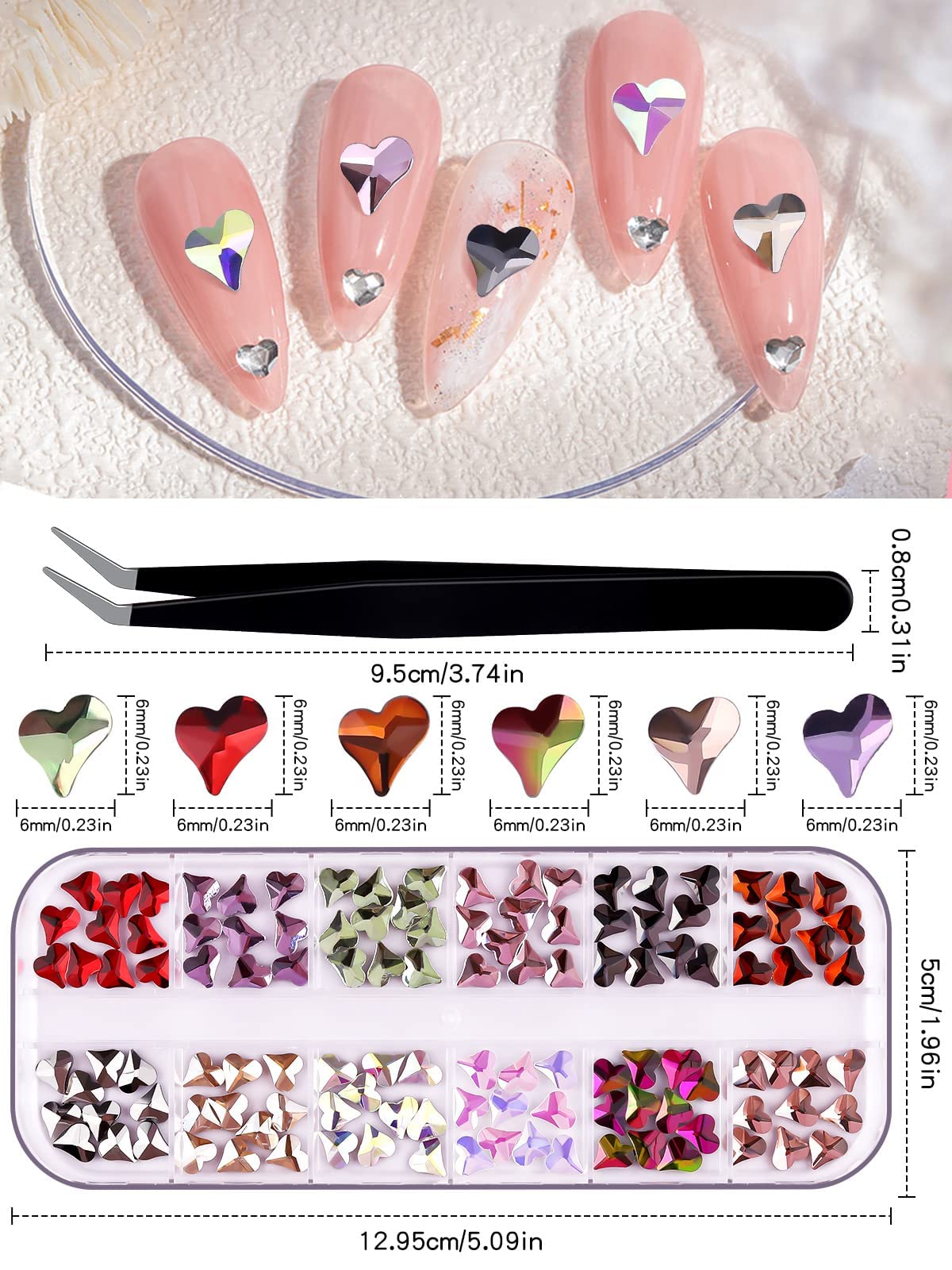 120Pcs Heart Nail Art Rhinestones Charms, Ebanku Heart Crystals Gems For Nails Flat Back Rhinestone Glitter Decals For Valentine