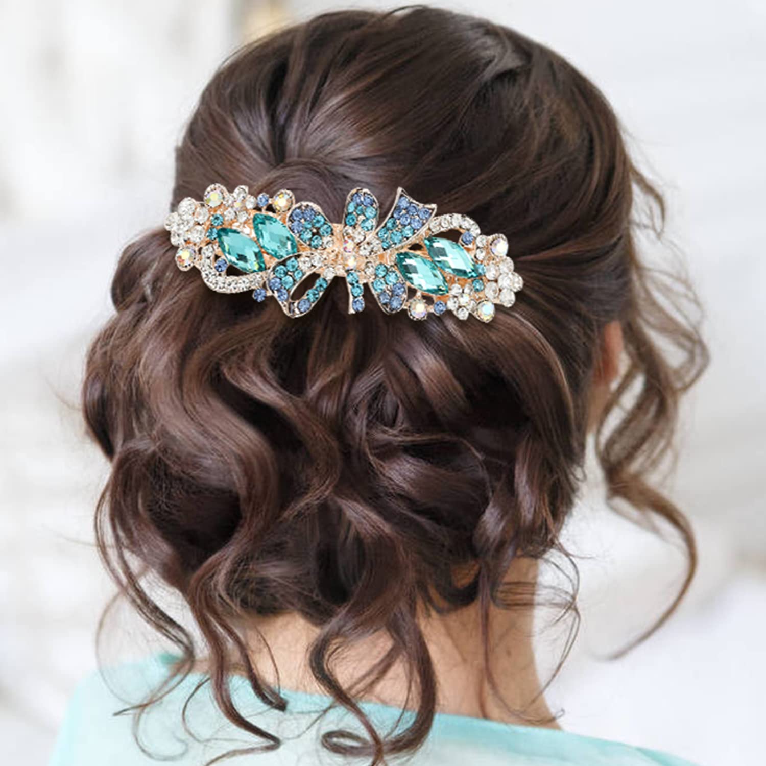 Insowni 4 Pack Luxury Glitter Sparkly Jeweled Gems Korean Decorative Crystal Rhinestone Flower Strong Metal French Barrettes Sna
