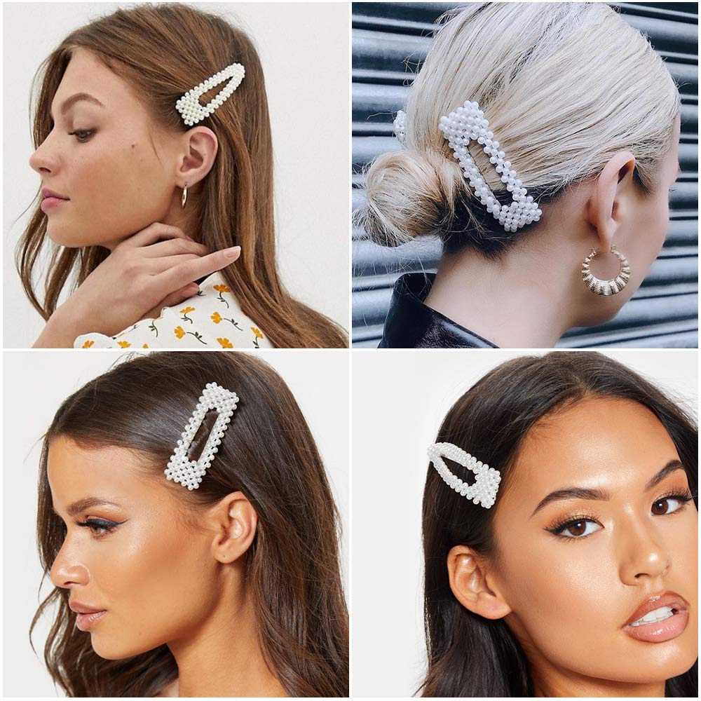 Pearls Hair Clips Silver Wedding Decorative Hair Pins Barrettes Large for Women Bridal Bridesmaid Flower Girls Her Valentines Mo