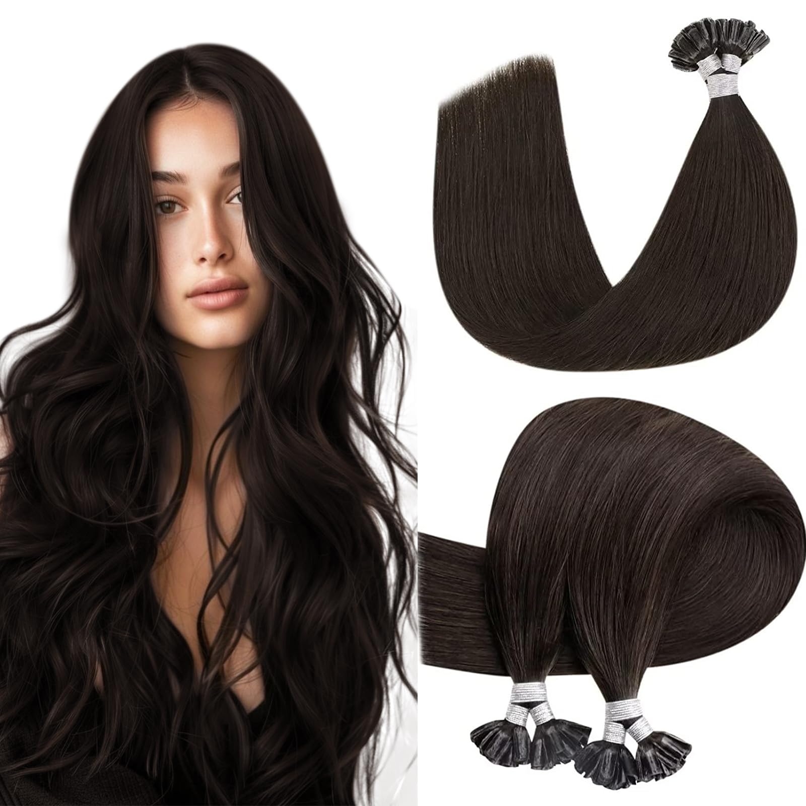 Hetto U Tip Hair Extensions Human Hair #2 Darkest Brown K Tip Hair Extensions Natural Remy Hair Keratin Tip Extensions Pre Bonde