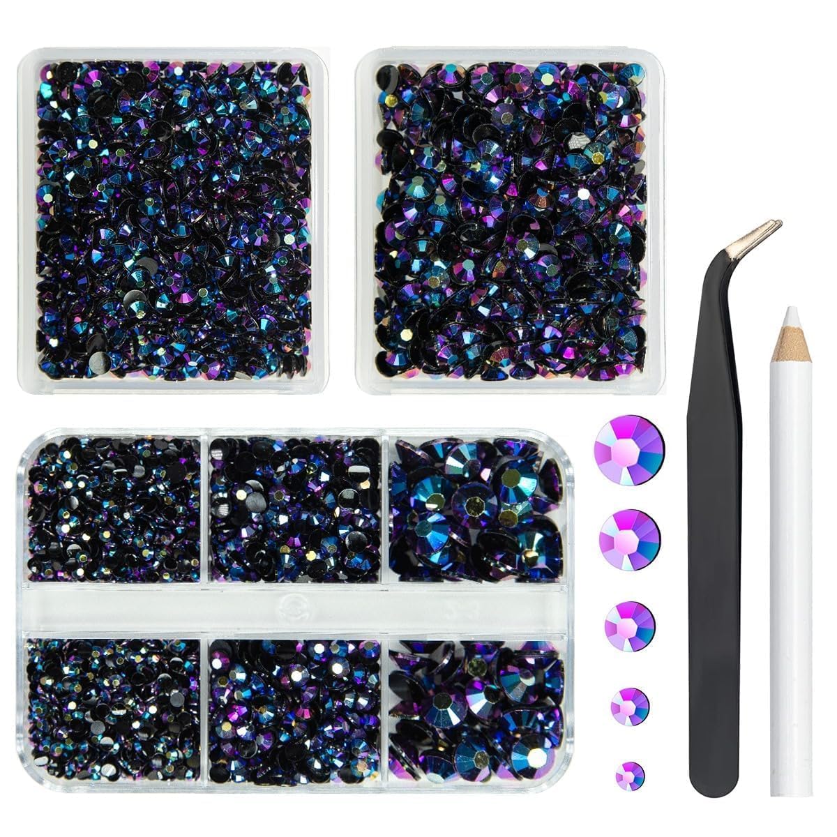 qiipii 3 Boxes 5070PCS Purple Rose AB Resin Flatback Rhinestones Flatback Jelly Resin Stones 2mm 3mm 4mm 5mm 6mm Non Hotfix Gems