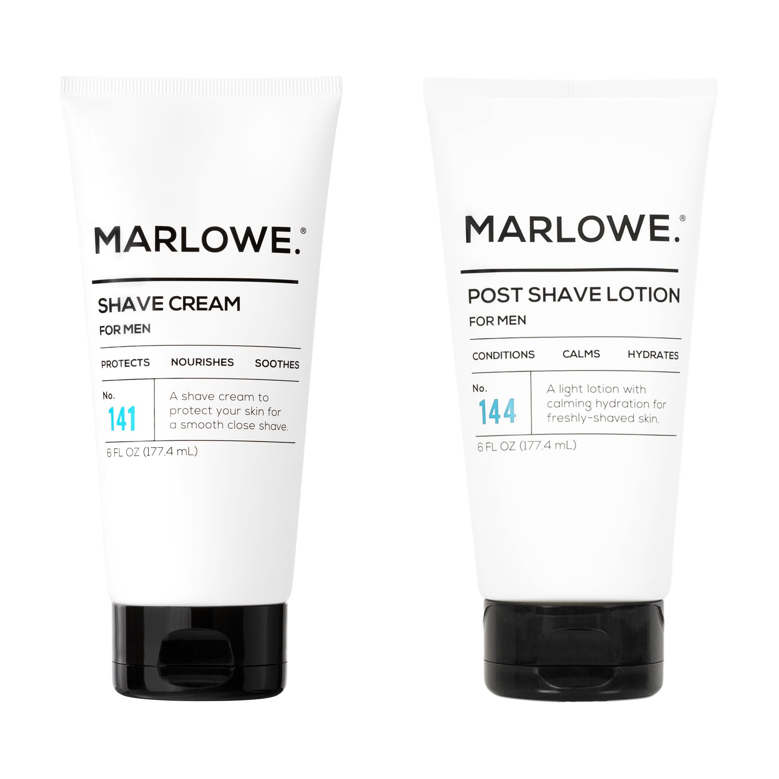 MARLOWE. No. 141 Shave Cream 6 oz and No. 144 Post Shave Lotion 6 Oz, Conditioning Shaving Cream & After Shave for a Soothing, C
