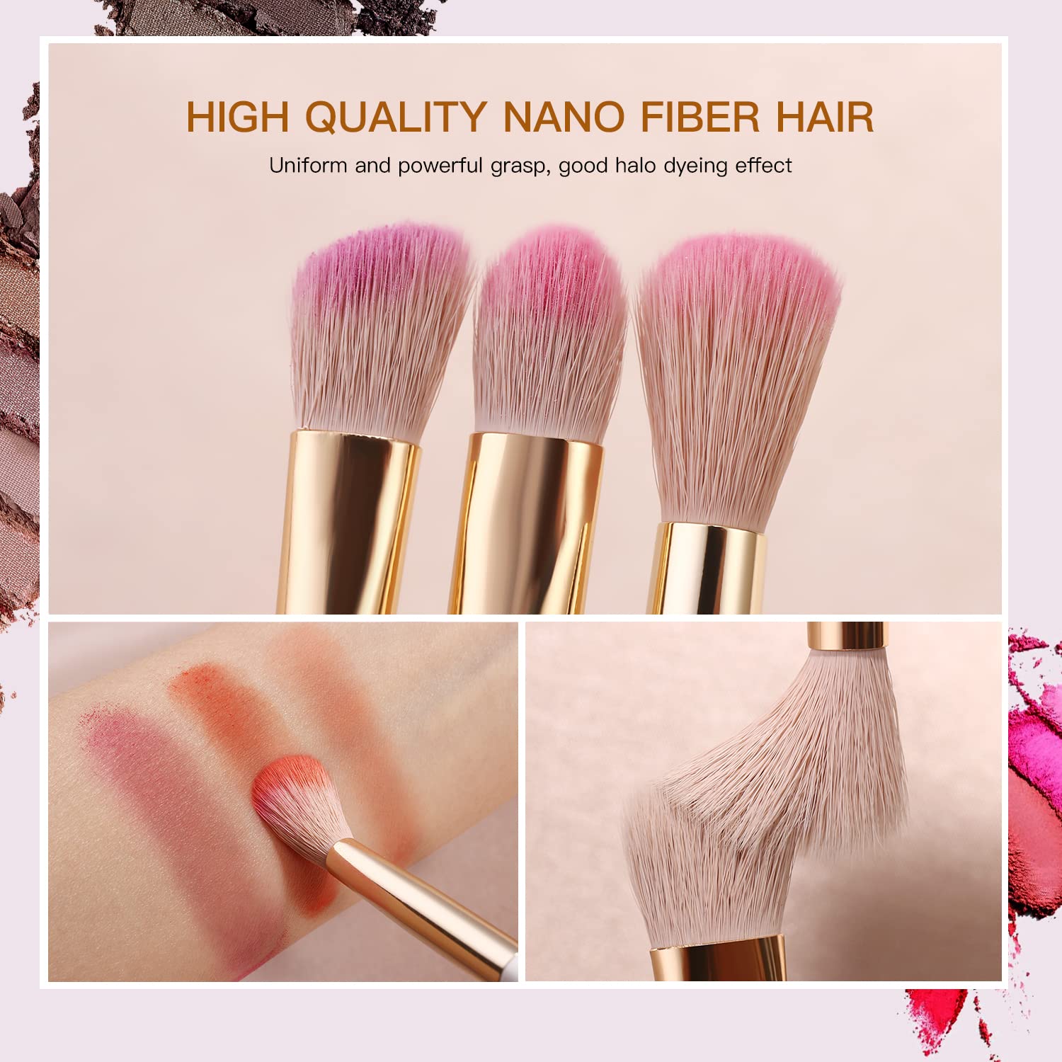 BEILI Eye Makeup Brushes 10Pcs Eyeshadow Brush Set Premium Pink Vegan Synthetic Eye Shadows Blending Concealers Eyebrow Eyeliner