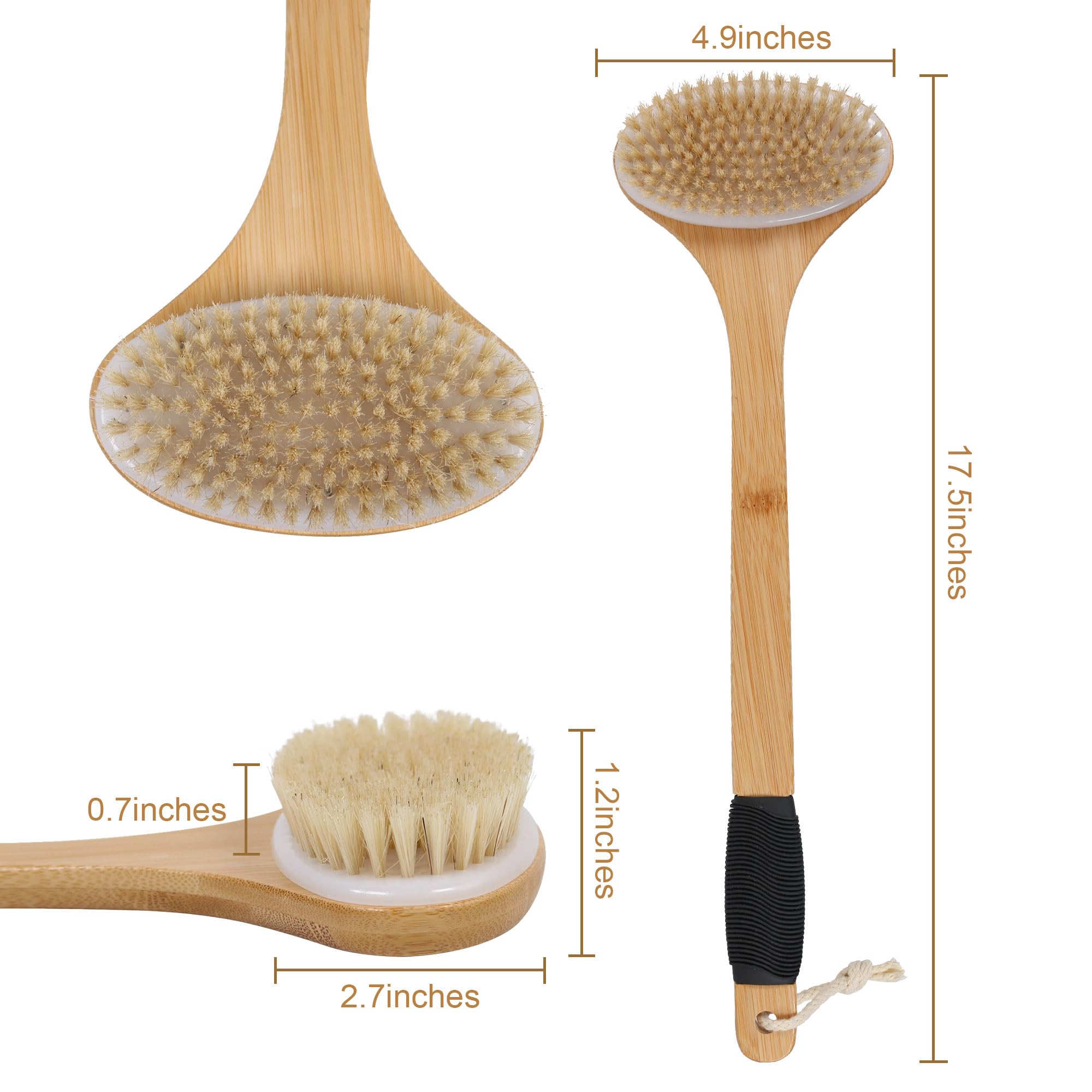 Owiizi Back Scrub Brush For Shower,Stiff Boar Bristles Bamboo Curved Long Handle Antiskid Body Bath Brush For Back Use Wet Or Dr