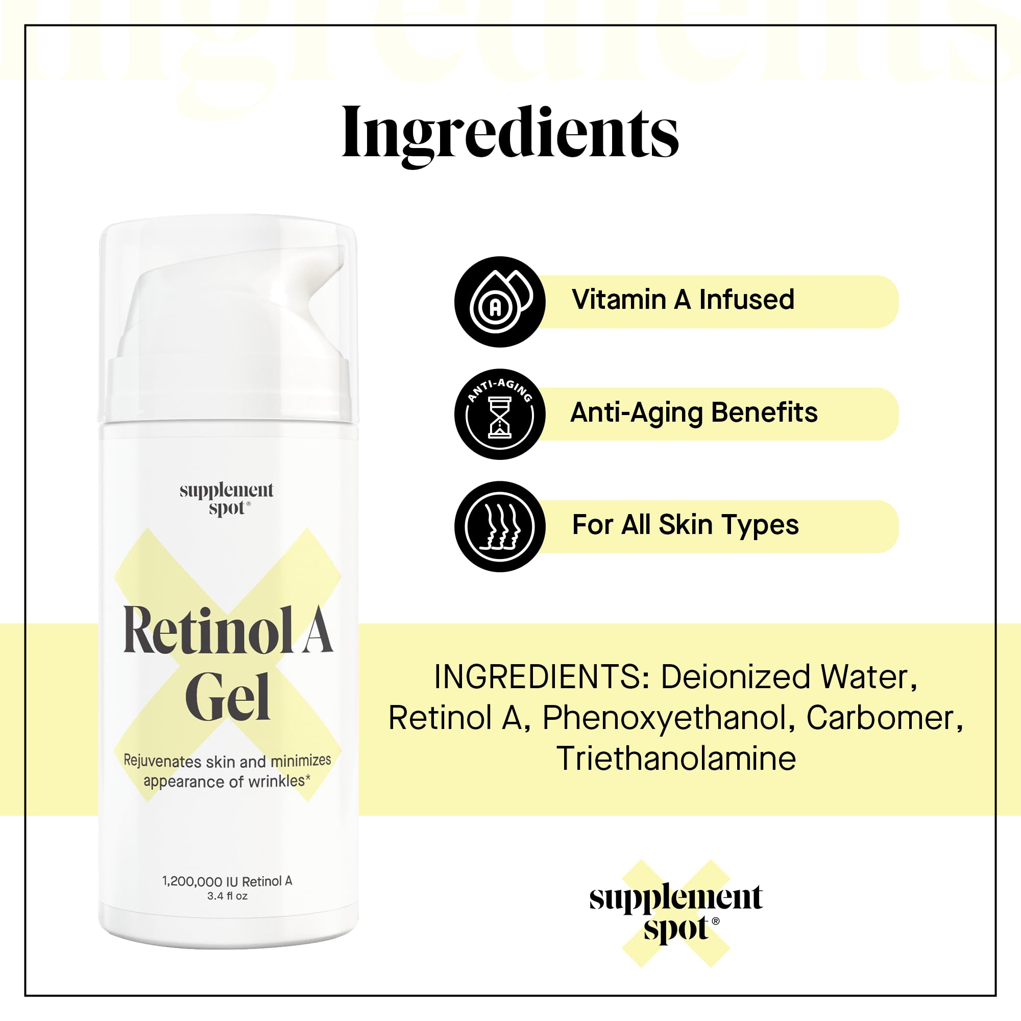 Retinol-A Gel - Anti-Aging Retinol Moisturizer Repairs Fine Lines & Wrinkles - Daily Facial Retinol For Smoother, Firmer & Young