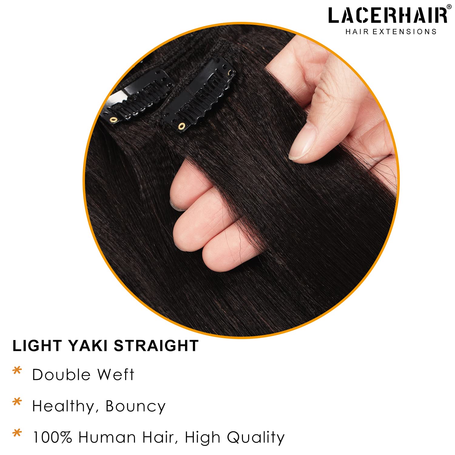 Lacer Yaki Straight Clip In Hair Extensions, Remy Human Hair Natural Black Thick Yaki Clip In Hair Extensions Human Hair For Afr