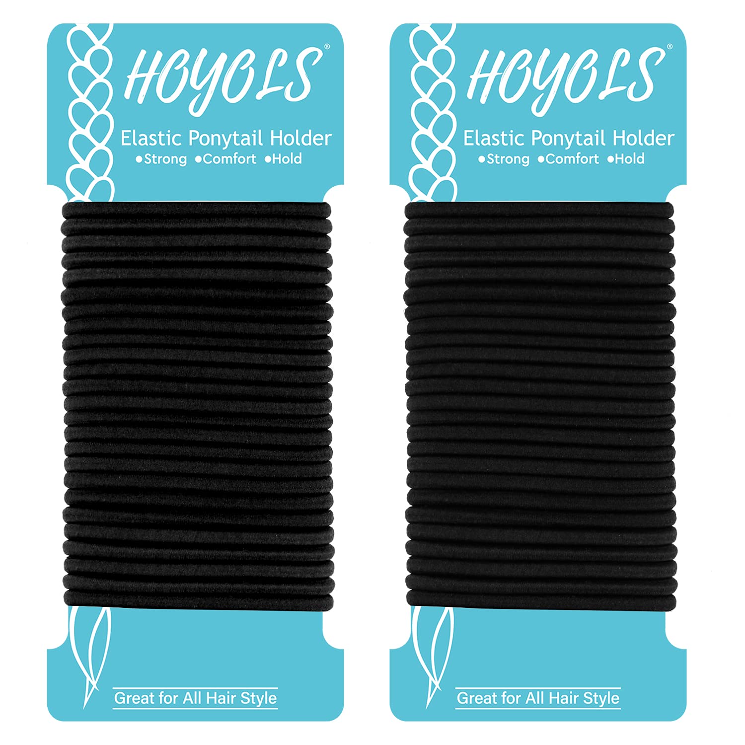 HOYOLS Black Hair Elastics Ties, No Metal Ponytail Holders Hair Bands Elastic Braided Thick for Women Girl Thick Fine Curly Hair