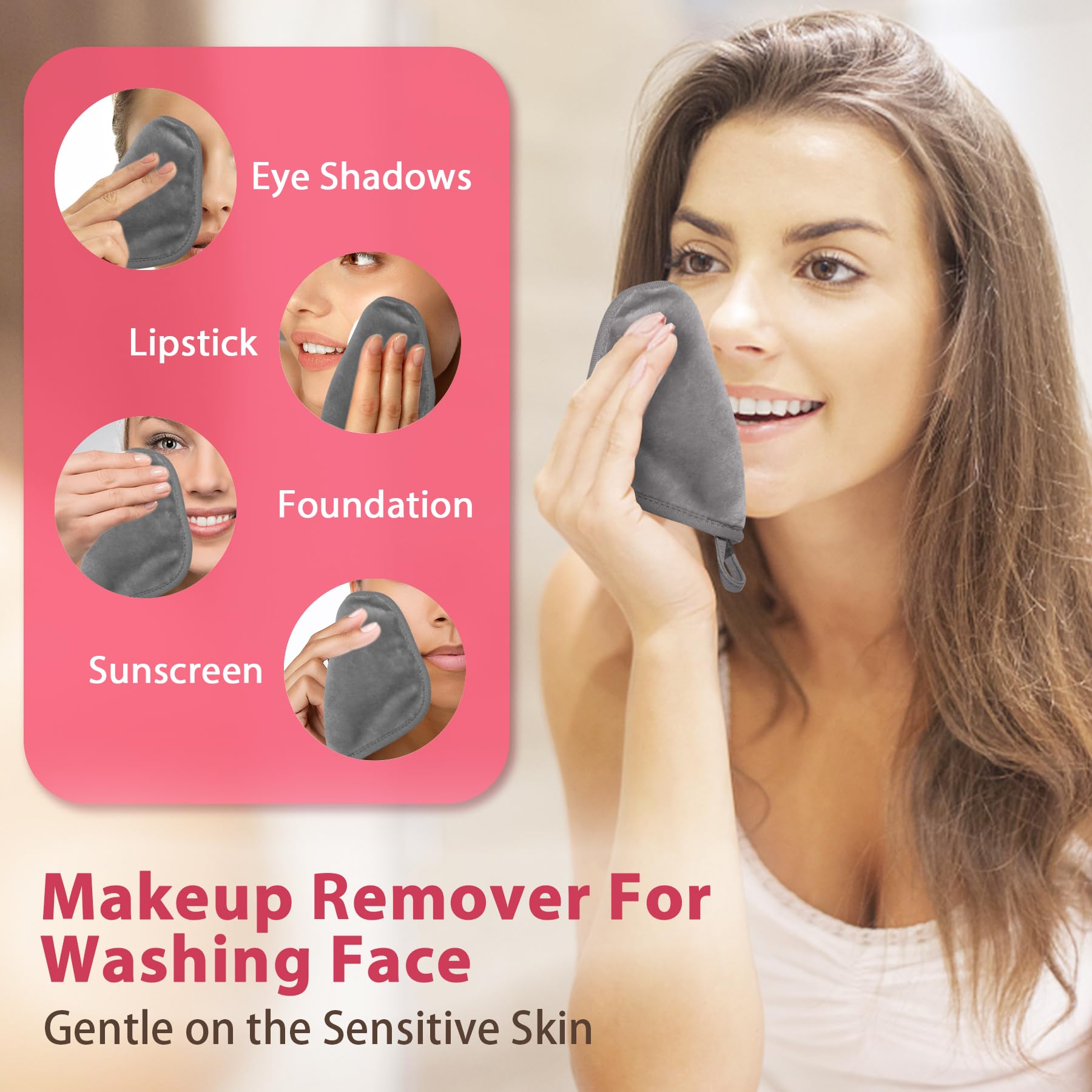 Natwag Makeup Remover Cloth, 6'' X 6'' Make Up Towels Reusable Face Cloth For Washing Face, Makeup Remover Pads Microfiber Face