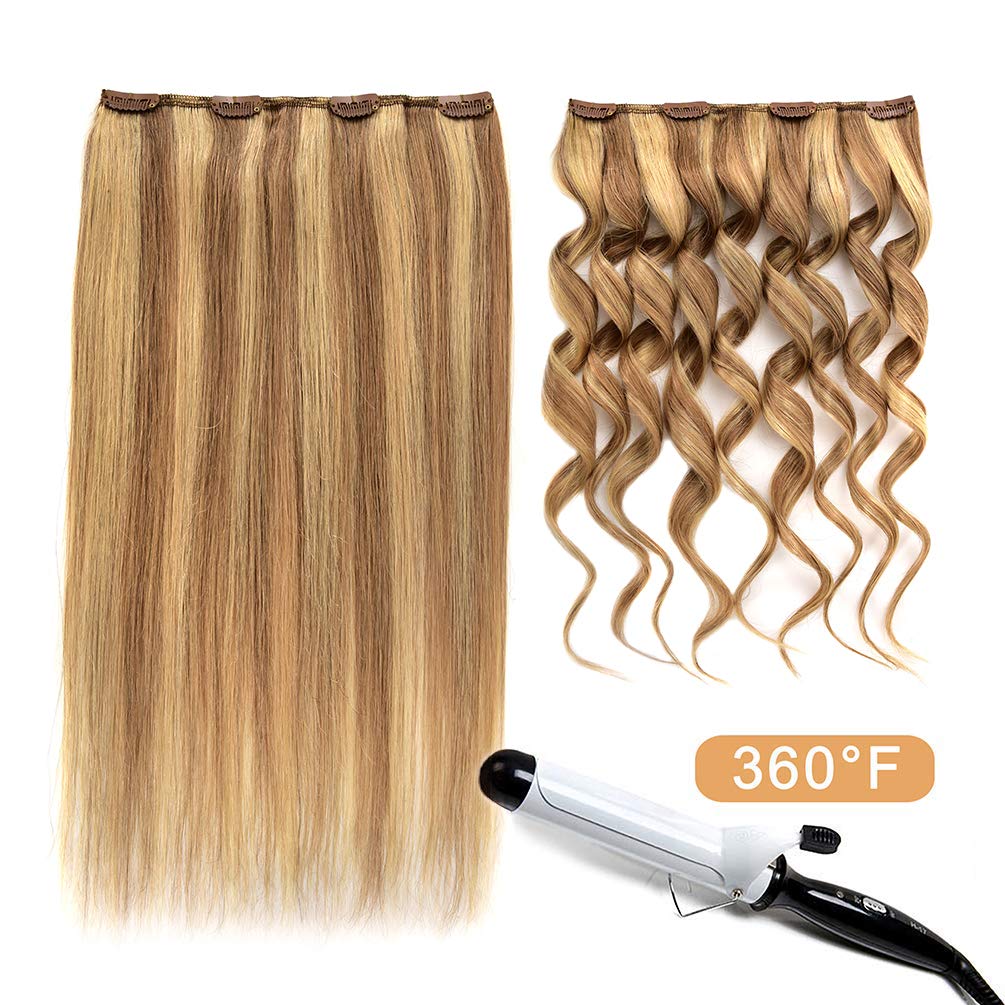 5 Pieces 18'' Remy Clip In Ombre Hair Extensions Human Hair Light Blonde Mixed Golden Blond Highlights - Silky Straight Long Thi