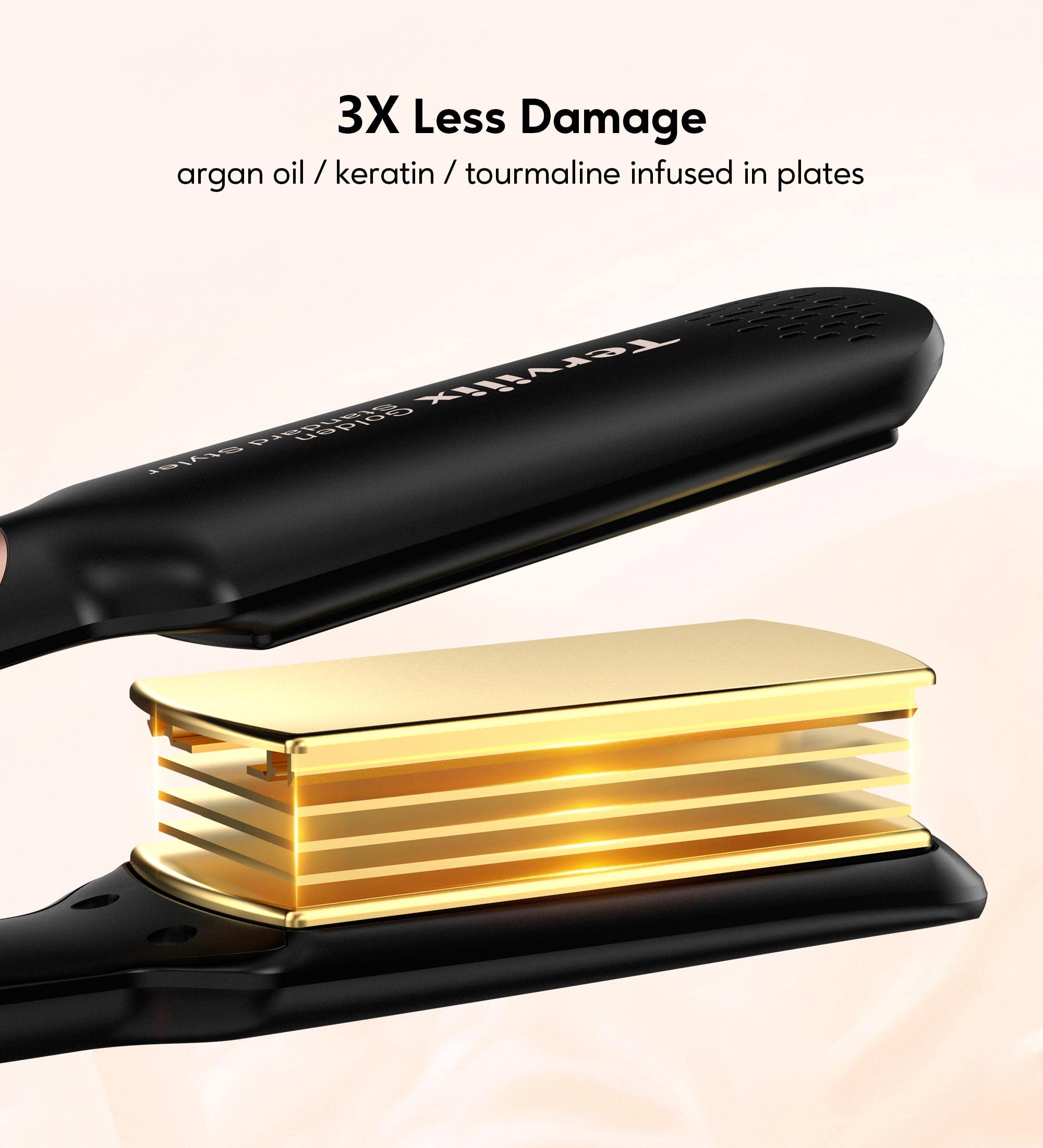 Flat Iron Hair Straightener by Terviiix - Ceramic & Tourmaline for Smooth, One-Swipe Results, Salon-Grade Wide 1-3/4 Inch Straig