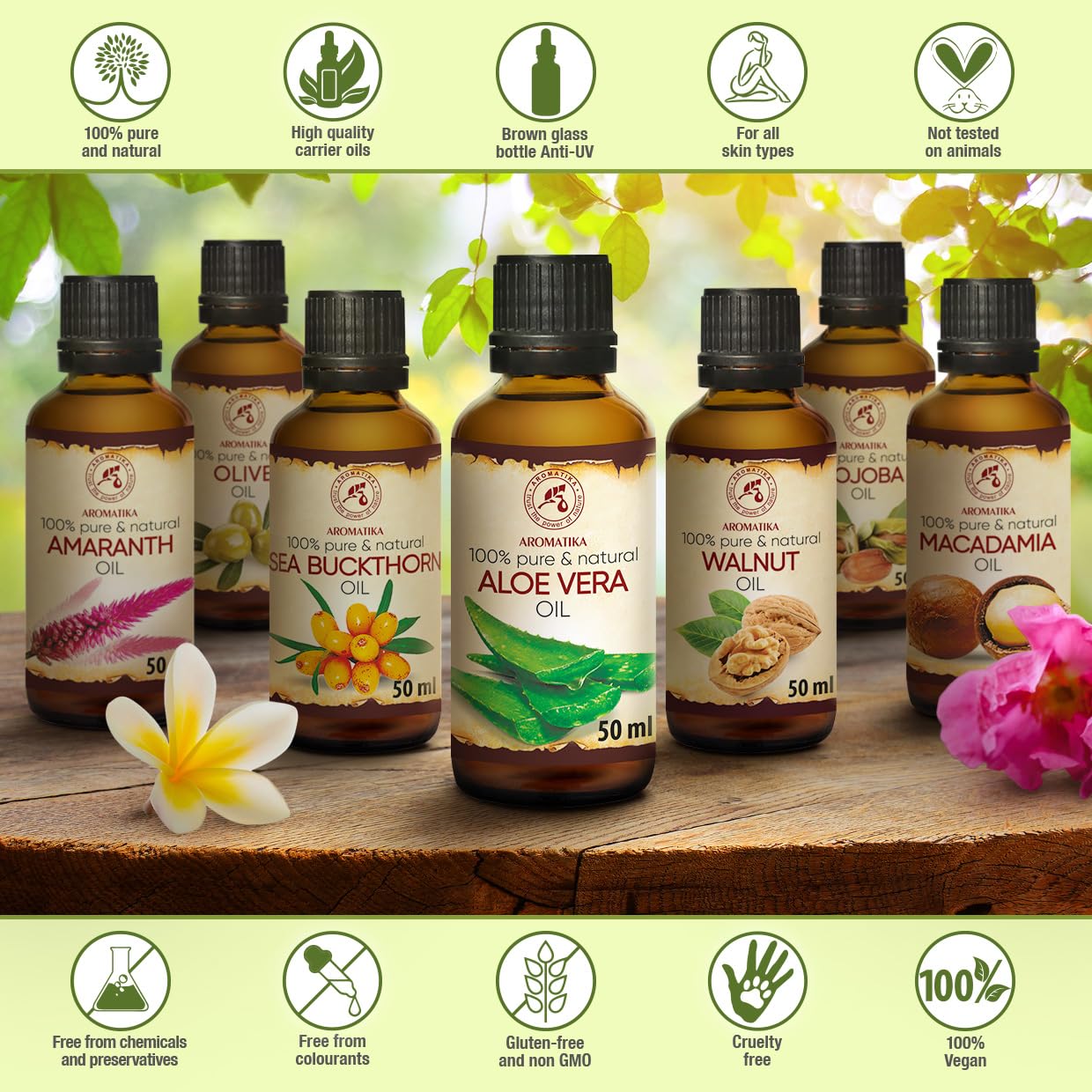 Aromatika Aloe Vera Oil 1.7 Fl Oz (50Ml) - 100% Pure & Natural - Aloe Barbadensis - Brasil - Care For Skin - Body - Hair Growth