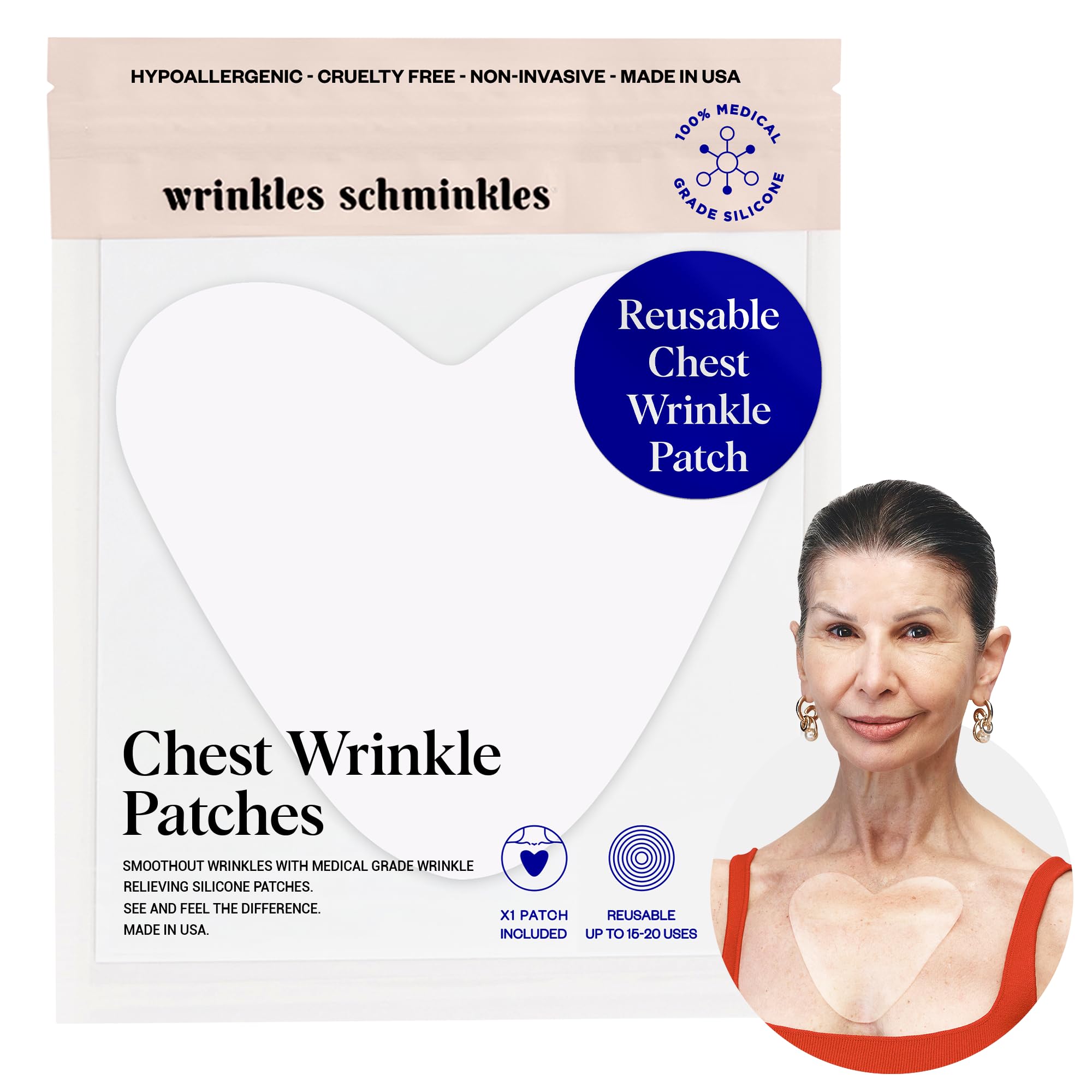 Wrinkles Schminkles Chest Wrinkle Patch - Reusable Silicone Smoothing Pads for Cleavage & Body, Reduce Wrinkles & Stretch Marks,