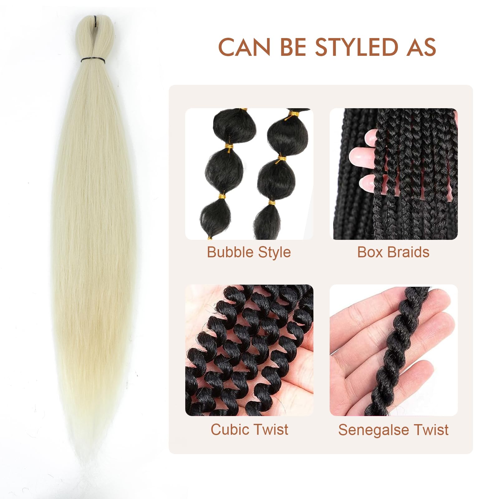 Difunee Pre-Stretched Braiding Hair - 18 Inch 8 Packs Off-White Mid-Length Braiding Hair For Twist Or Box Braids, Yaki Texture H
