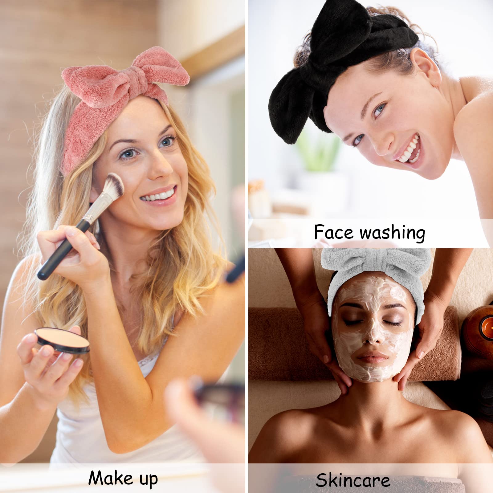 Tihebax Spa Headband - 4 Pack Super Soft Microfiber Makeup Headband For Women Girls Elastic Bow Hair Band For Face Washing Showe