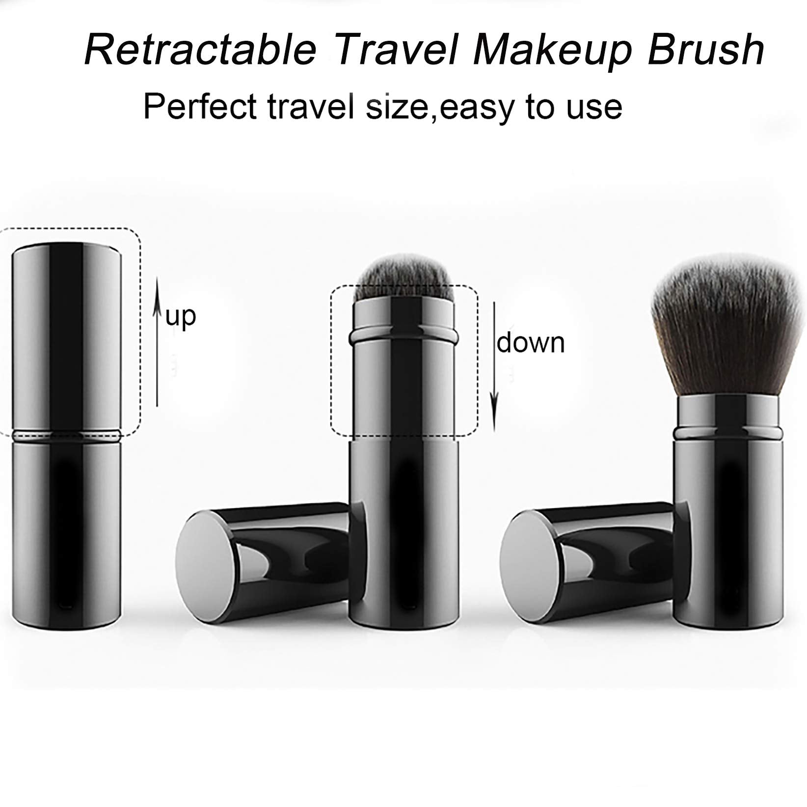 Falliny Retractable Makeup Brush, Travel Kabuki Face Blush Brush, Portable Powder Foundation Sunscreen Brush With Cover For Blus