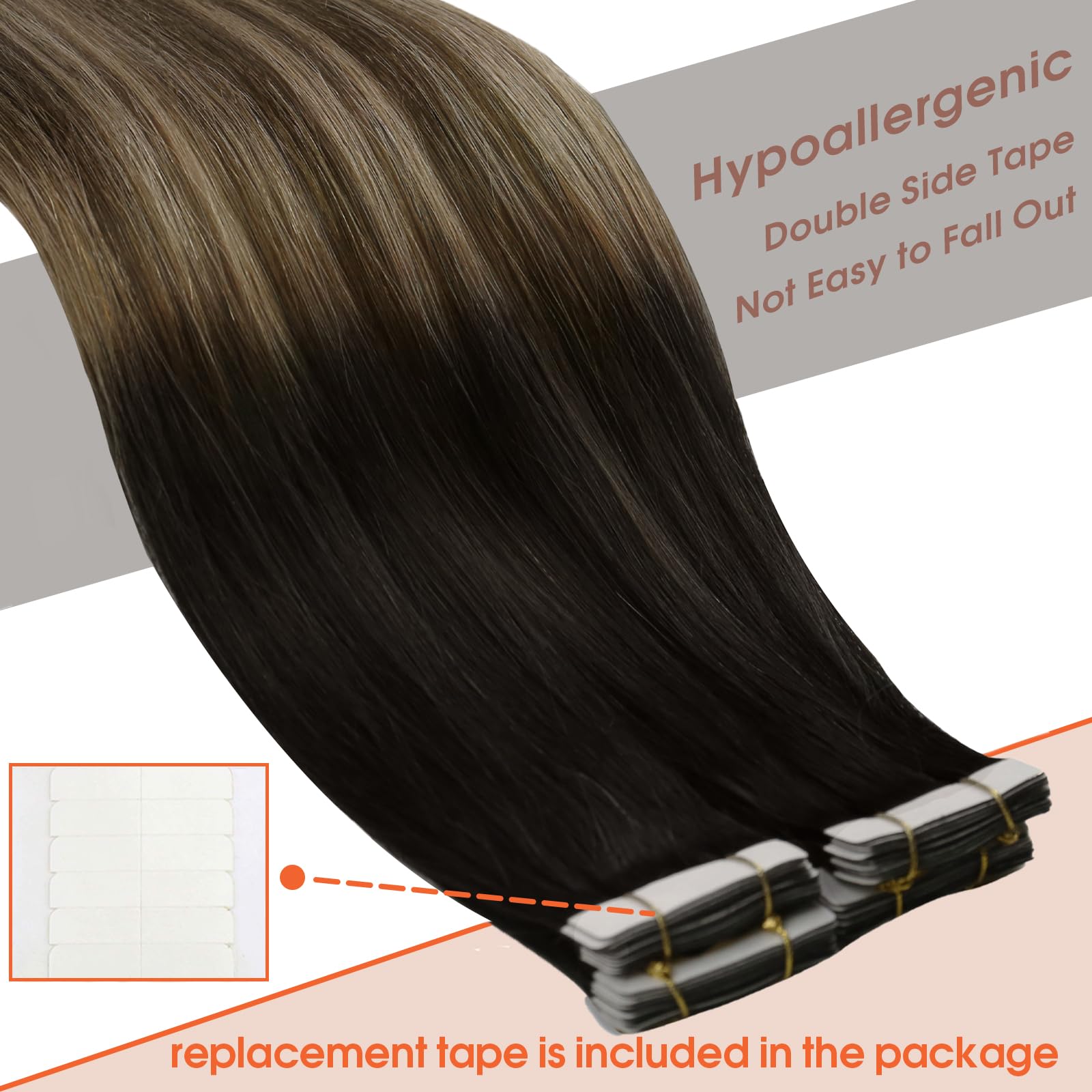 Sunny Hair Black Tape In Extensions Ombre Hair Extensions Tape In 14Inch For Short Hair Tape In Human Hair Extensions Natural Bl