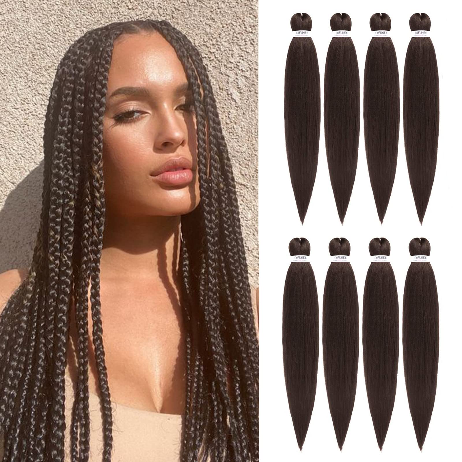 Difunee Pre-Stretched Braiding Hair - 28 Inch 8 Packs Light Brown Super Long Braiding Hair For Twist Or Box Braids, Yaki Texture