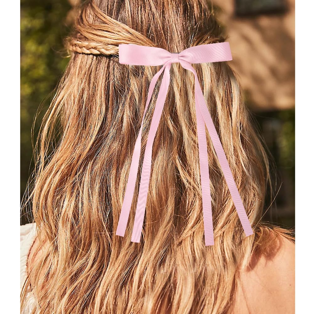 Bmobuo 6Pcs Pink Hair Accessories For Women: Long Satin Ribbons, Hair Bows, Alligator Clips, And Coquette Aesthetic Barrettes