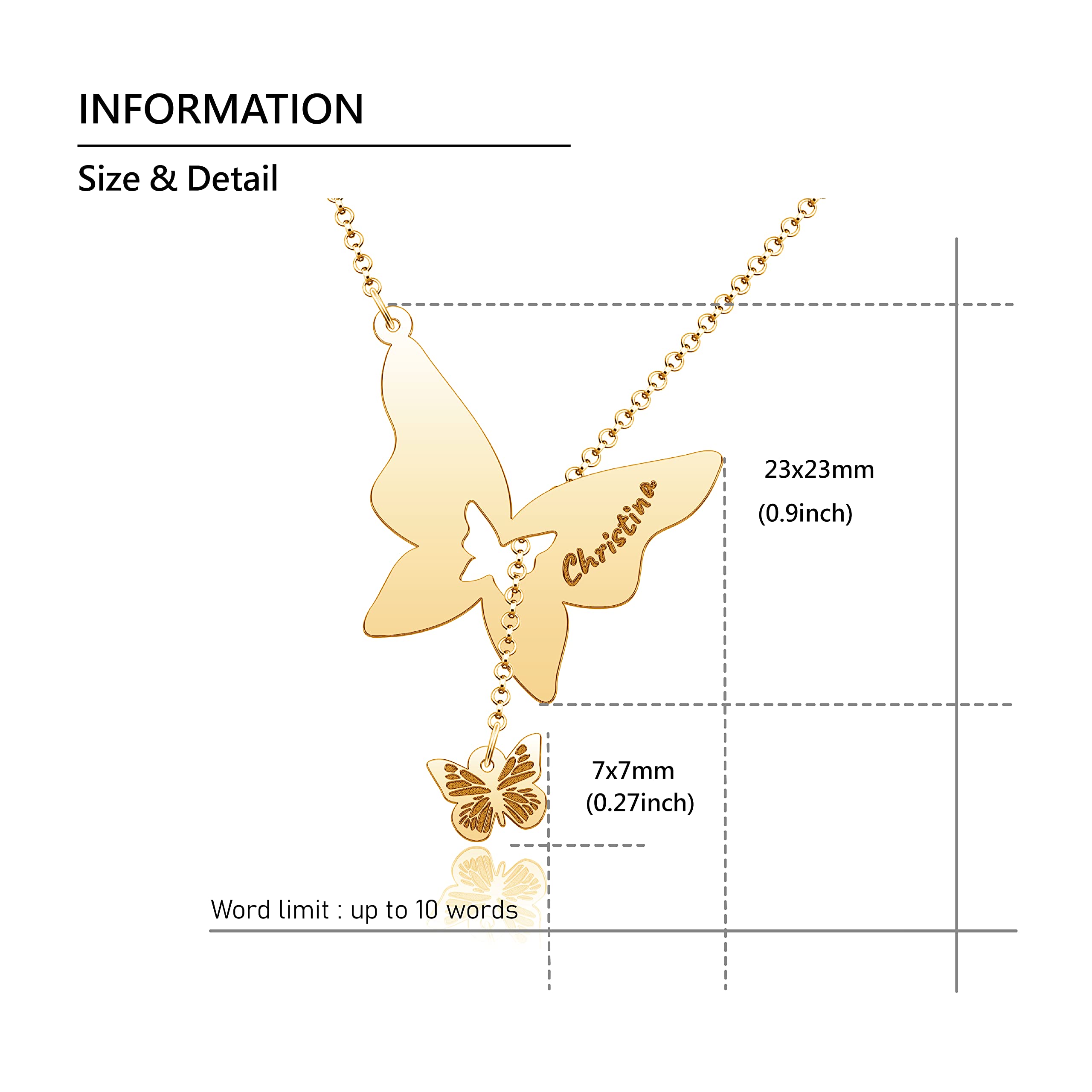 CoolJewelry Personalized Necklace Butterfly Pendant Necklace Custom Name Necklace Sterling Silver Necklace Gold Butterfly Neckla