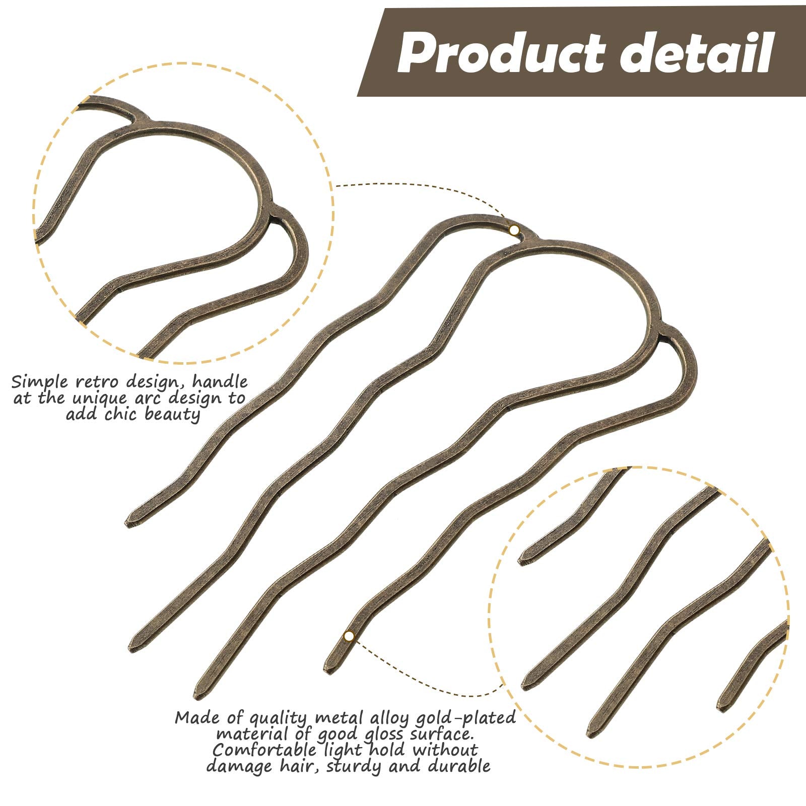6 Pieces Hair Fork Clip Stick 87 mm Side Hair Comb 4 Prong Hair Updo Bun Hairpin Sticks Alloy Hair Clips Grips for Women Hair St