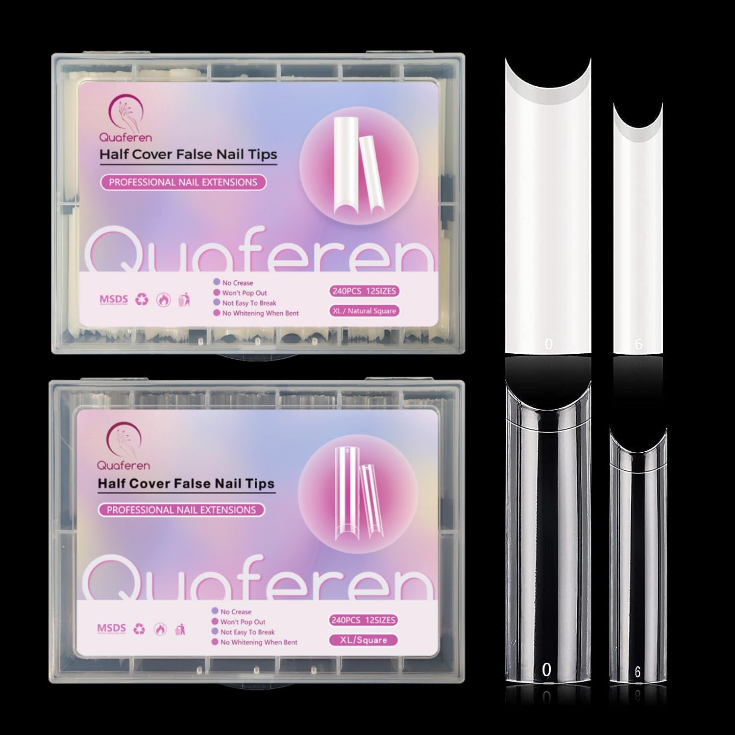 480PCS XL Extra Long C Curve Nail Tips, 2 Packs Natural and Clear Acrylic Nail Tips for Acrylic Nails Professional Set, Half Cov