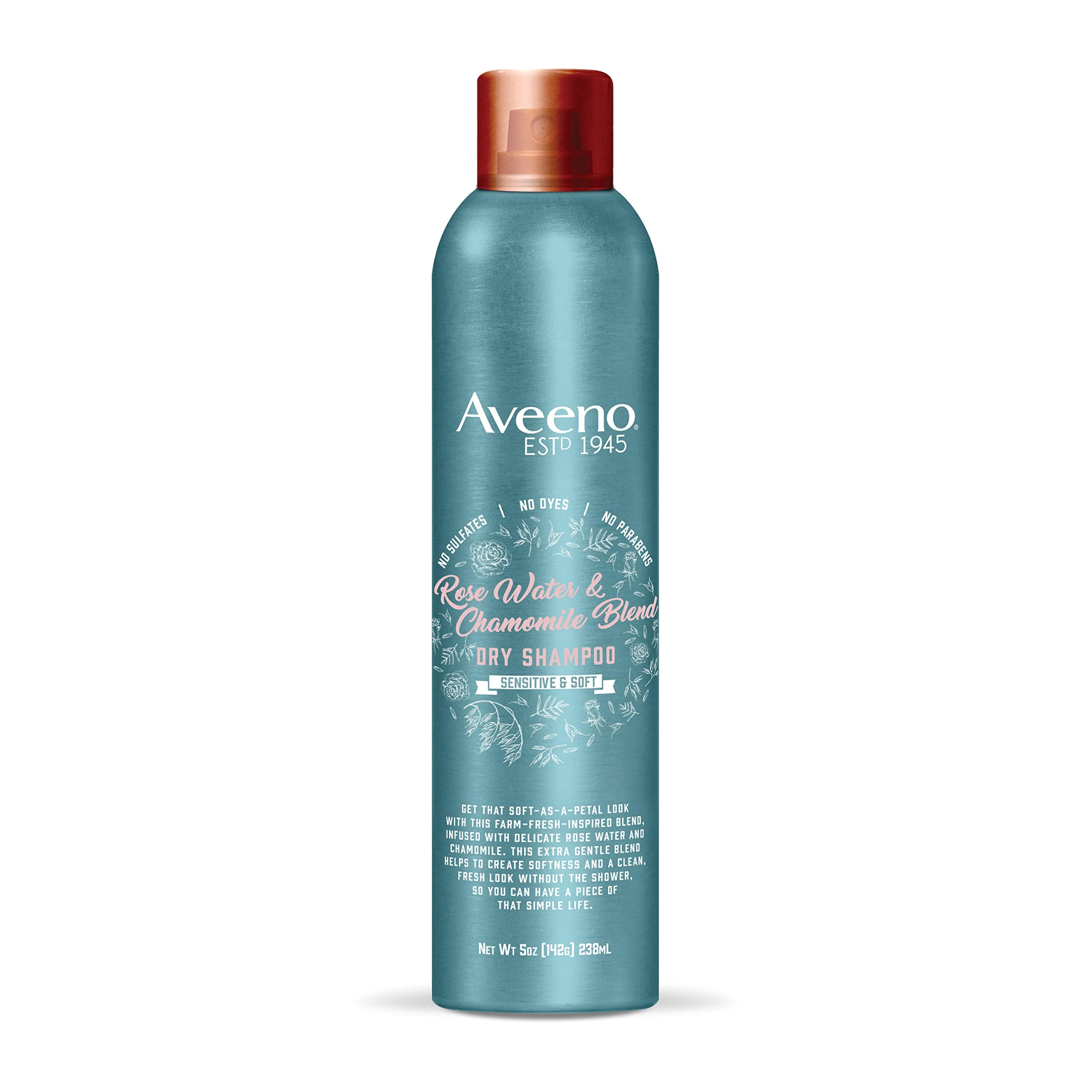 Aveeno Rose Water & Chamomile Blend Gentle Dry Shampoo For Sensitive Scalp & Soft Hair, Sulfate Free Dry Shampoo, Paraben & Dye-