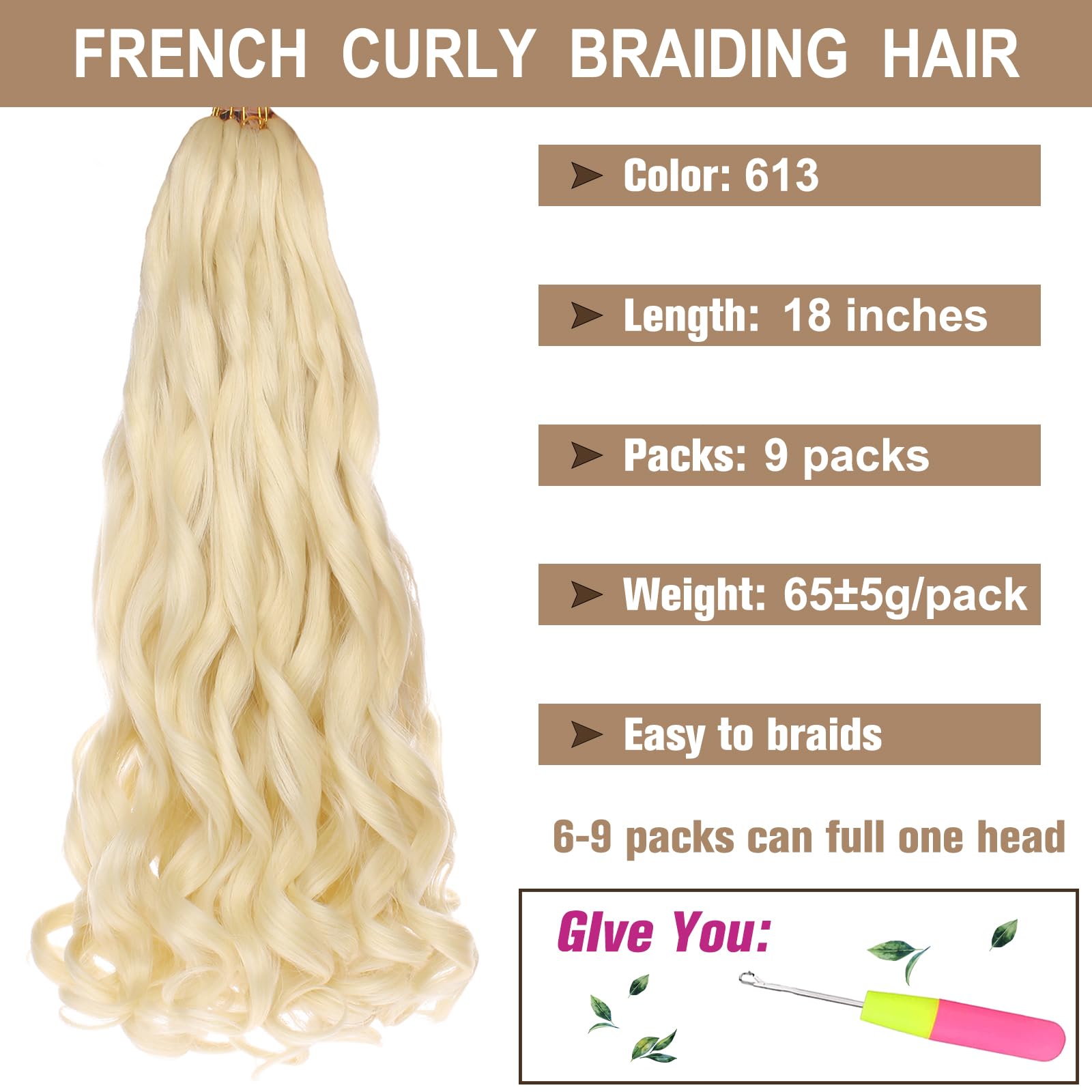 Cookoo 9 Packs 18 Inch Pre Stretched French Curls Braiding Hair For Goddess Box Braids Crochet Hair For Black Women Pre Stretche