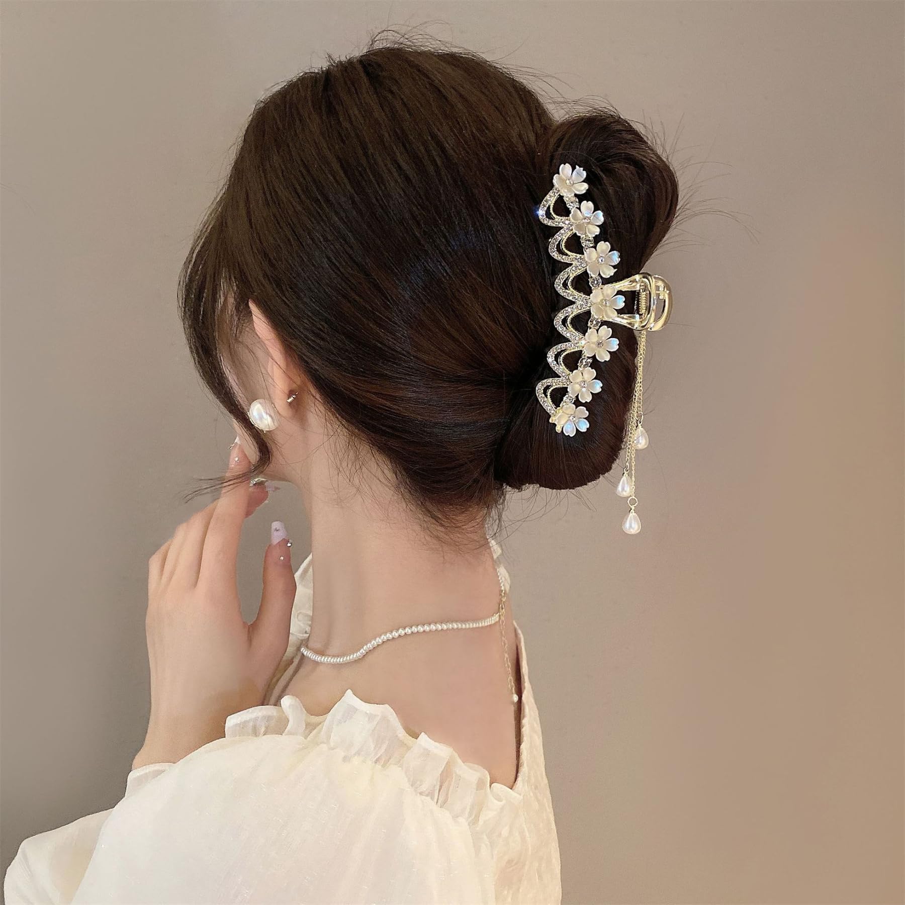 Hair Claws Clips Flower French Style Pearl Rhinestone Twist Banana Hairpins Hair Accessories For Women #29