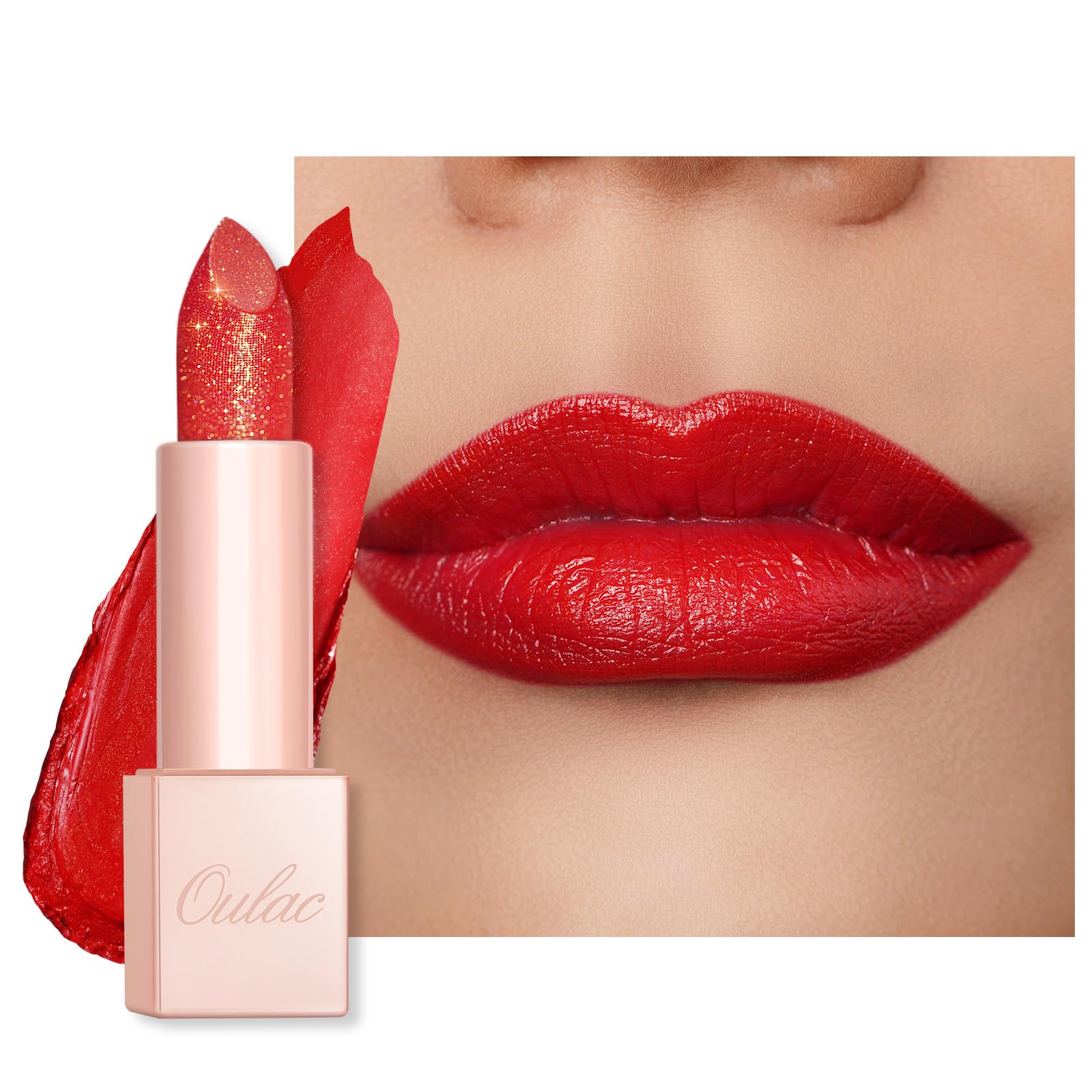 Oulac Moisturizing Coral Red Lipstick - Tinted Lip Balm Infused with Damask Rose Oil Alleviate Lips, Shiny & Lightweight Lip Mak
