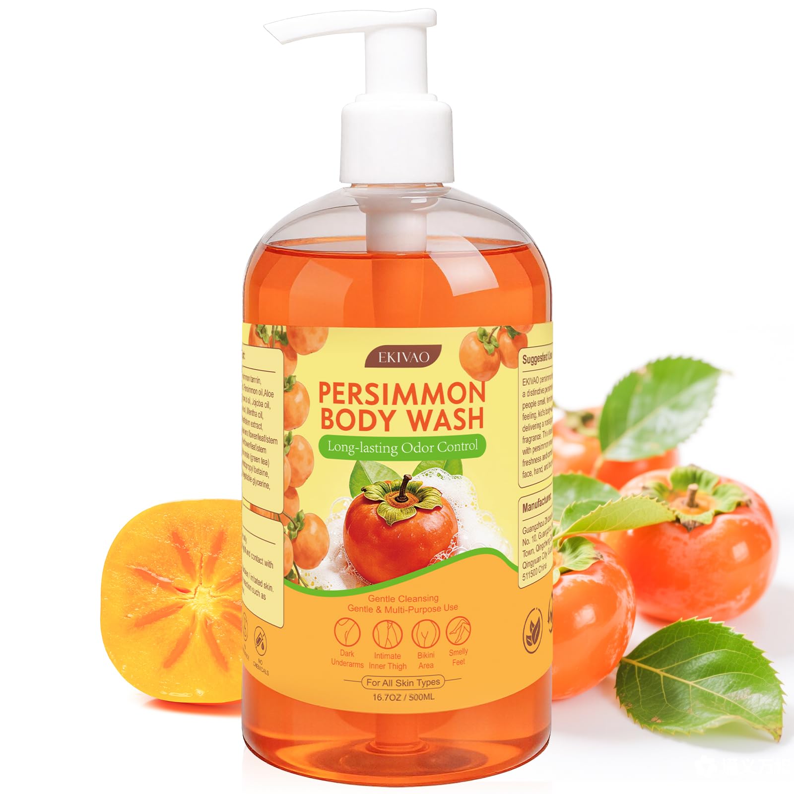 EKIVAO Persimmon Body Wash for Odor Control, Natural Deodorizing Persimmon Soap for Old People Smell, Deep Cleansing Odor Elimin