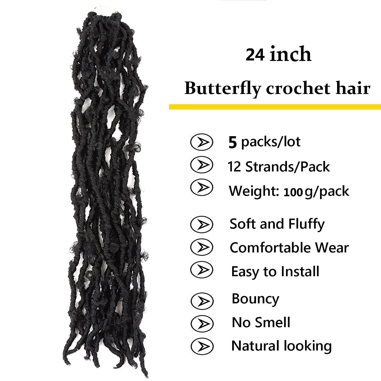 Lmzim 5 Packs 24 Inch Butterfly Locs Crochet Hair For Black Women Soft Distressed Faux Locs Pre Looped Pre-Twisted Braids (24 In