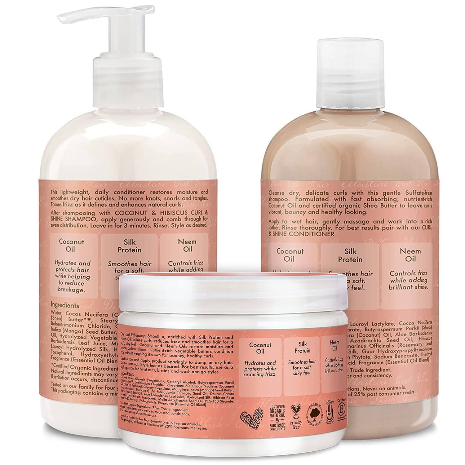 SheaMoisture Coconut & Hibiscus Curl Trio: Includes Curl & Shine Shampoo and CONDITIONER, Curl Enhancing Smoothie with Box