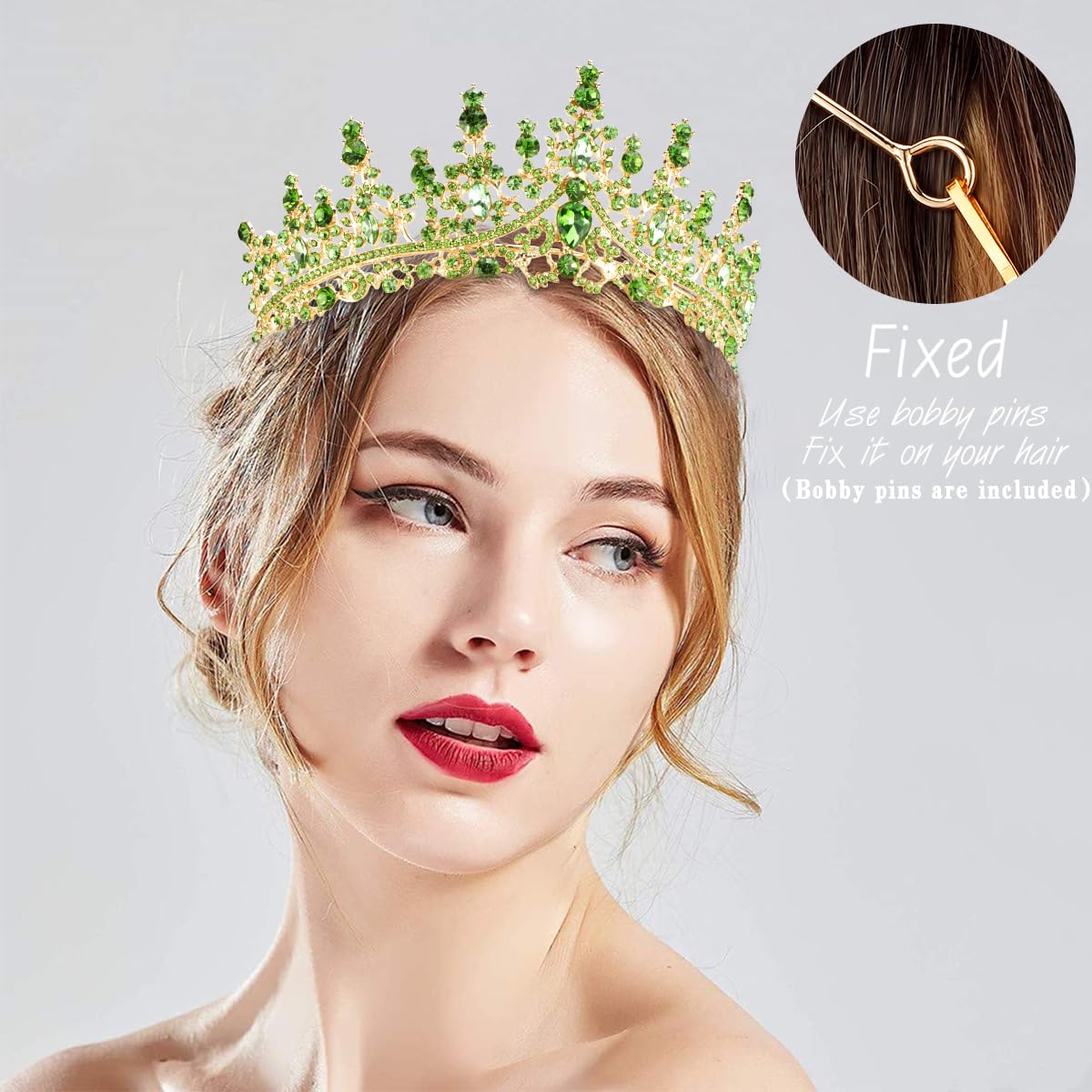 Tobatoba Light Green Tiaras And Crowns For Women, Rhinestone Princess Tiara, Crystal Crown Royal Queen Crown For Women, Quincean