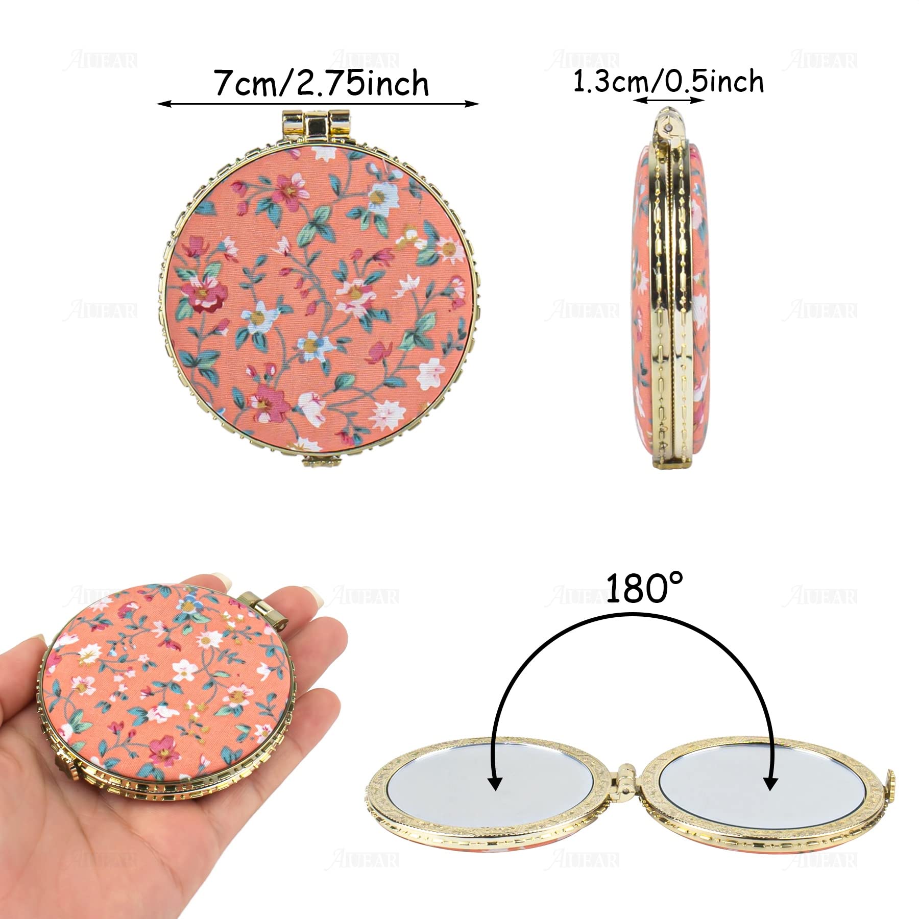 Auear, 4 Pack Retro Floral Makeup Compact Mirror Small Pocket Purse Mirrors Beauty Handheld Folding Portable Travel Mirror For W