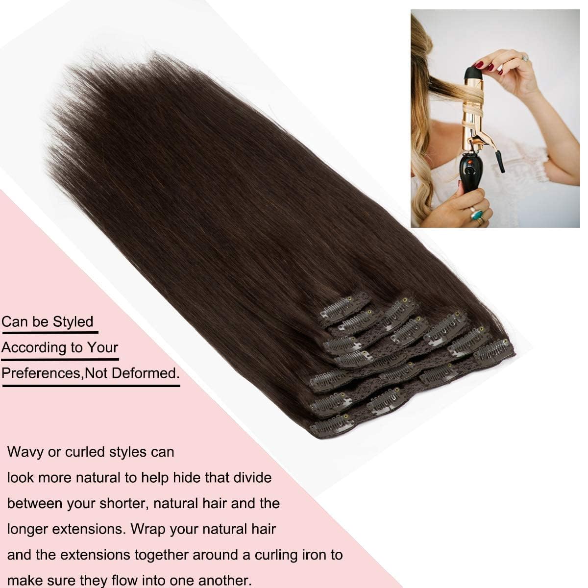 Loxxy Clip In Extensions Human Hair #2 Dark Brown Hair Extensions 9A Grade Remy Human Hair Clip In Clip Hair Extensions Double W