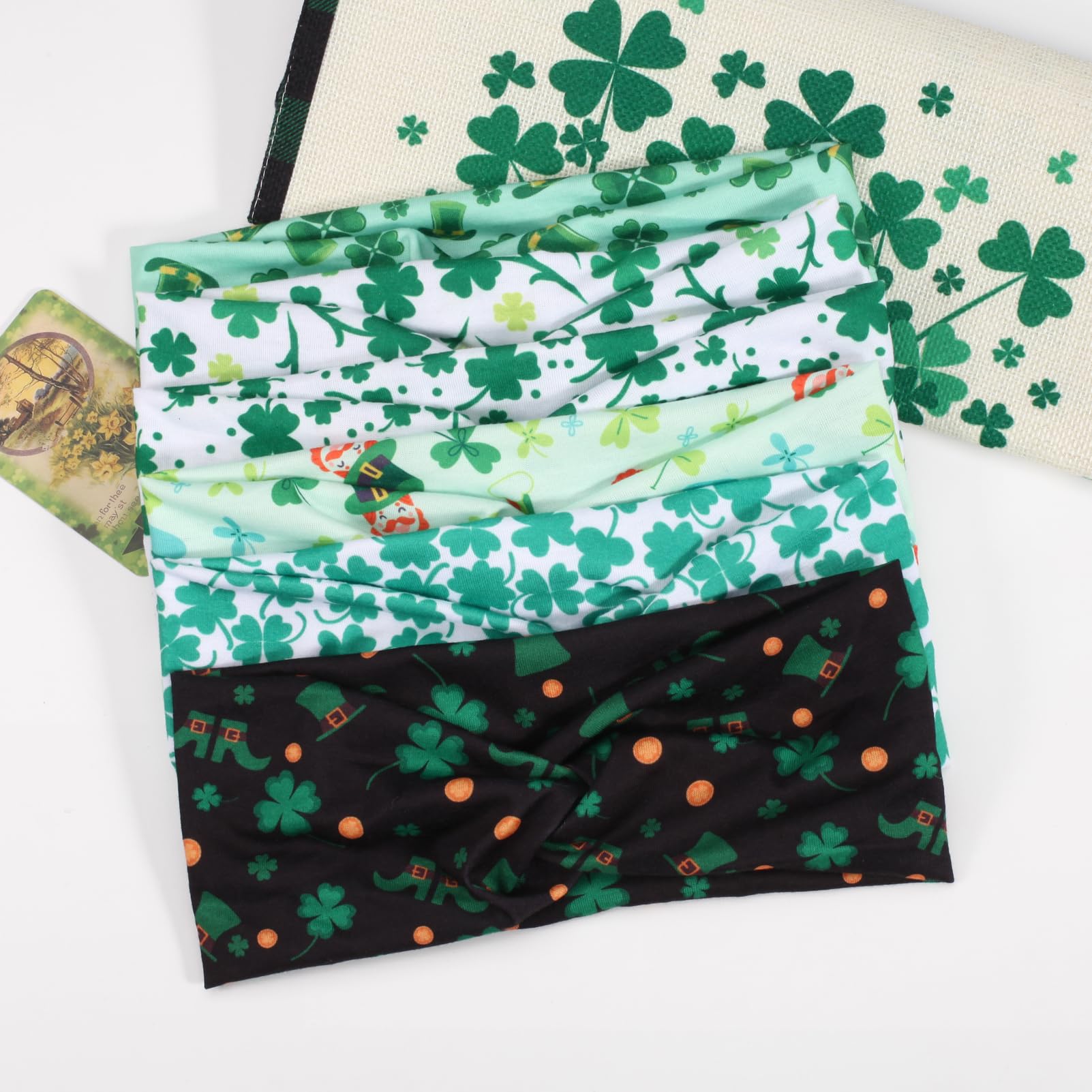 Ardorchid 6 Pack St.Patrick's Day Headbands Irish Green Shamrock Hair Accessories for Women Girls Gifts Twist Knot Turban Celebr